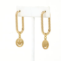 Oval Huggie Earring with Smiley Face