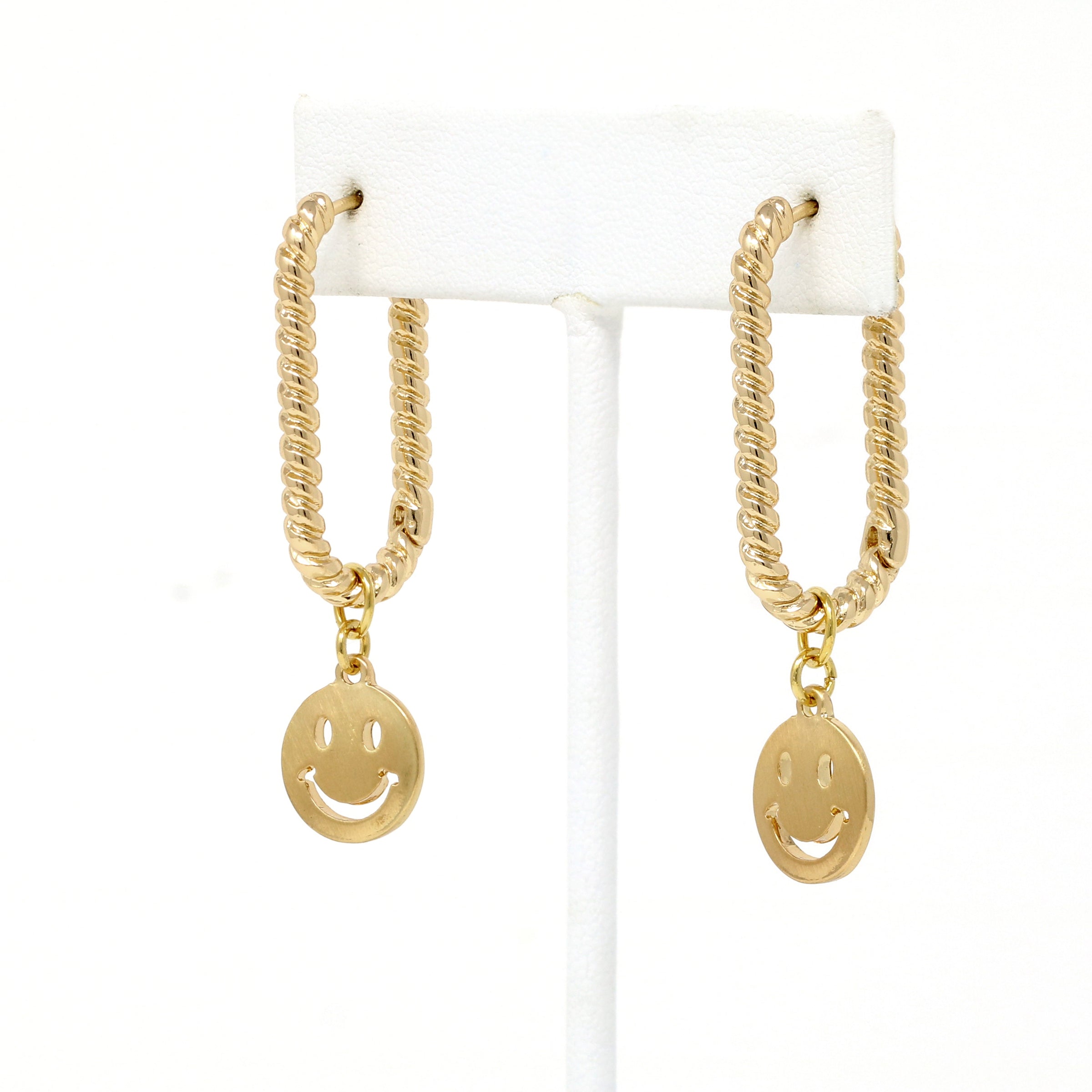 Oval Huggie Earring with Smiley Face