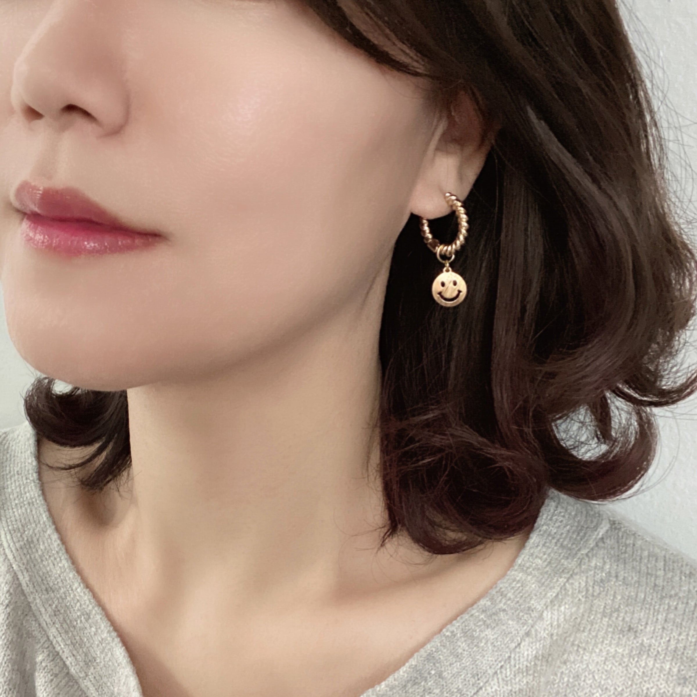 Twist Huggie Earring with Smiley Face