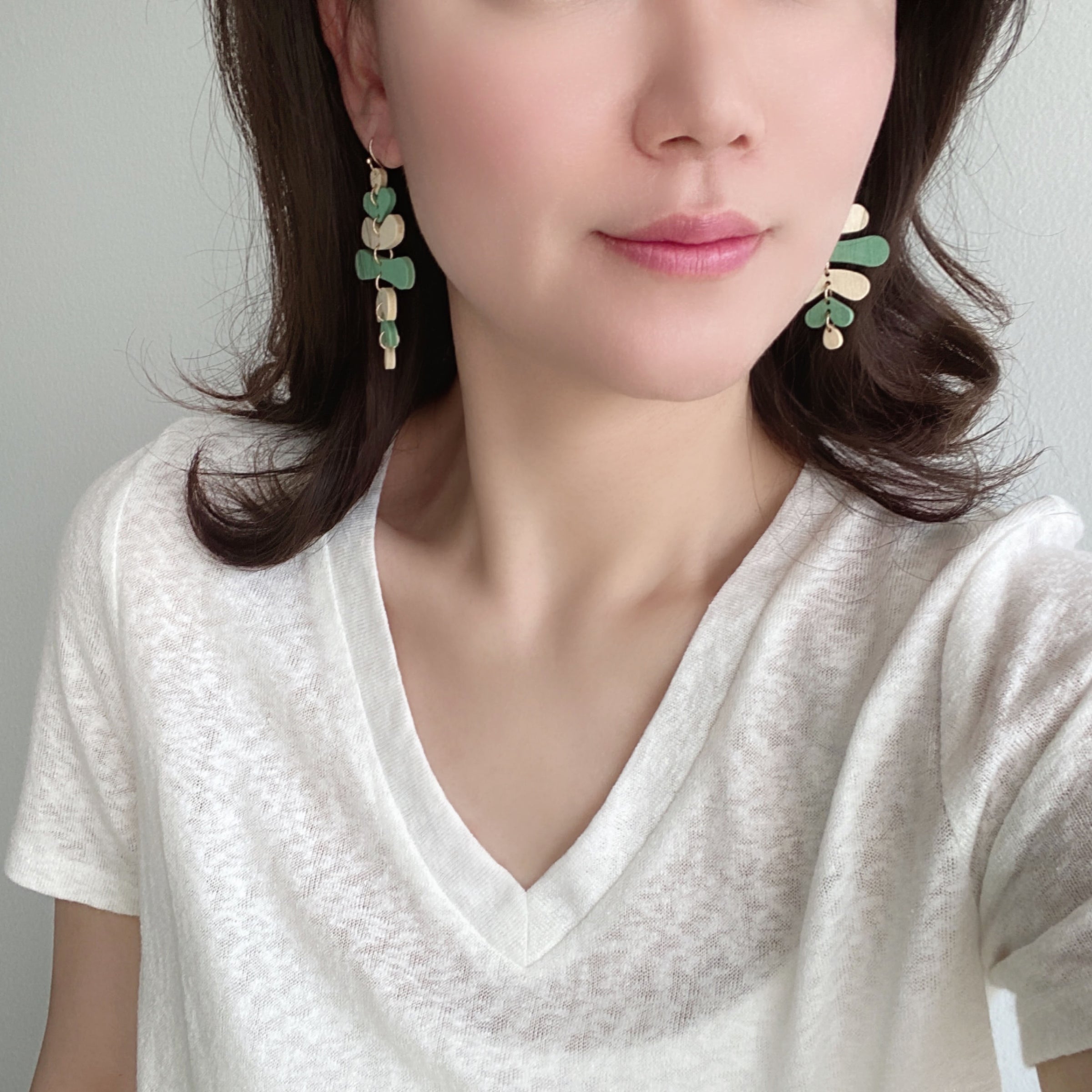 Wooden Leaf Dangle Earrings