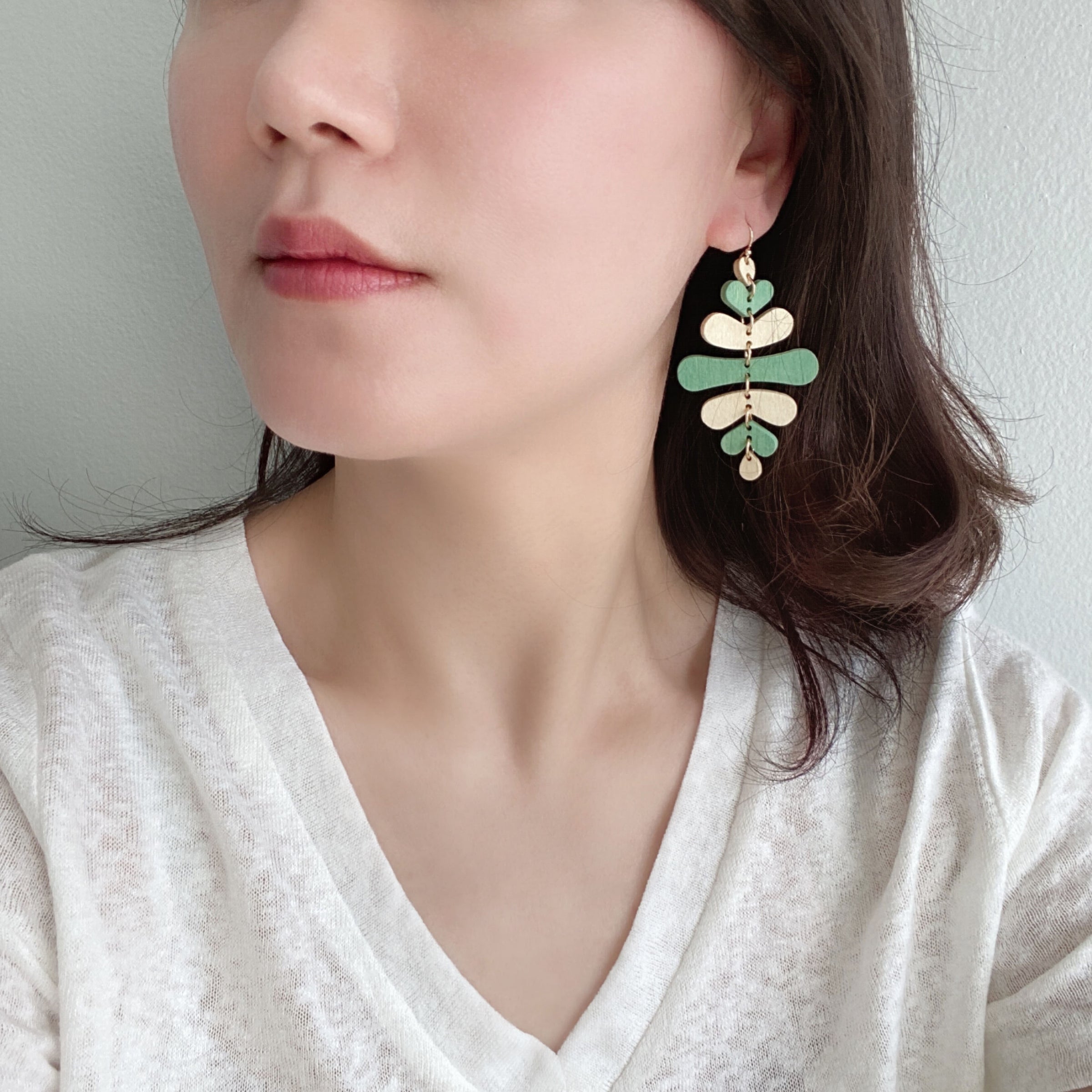 Wooden Leaf Dangle Earrings