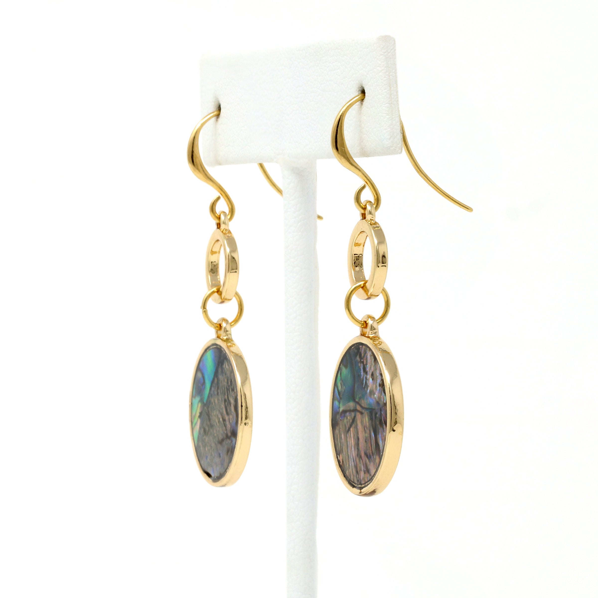 Modern Circle Abalone Drop Earrings
