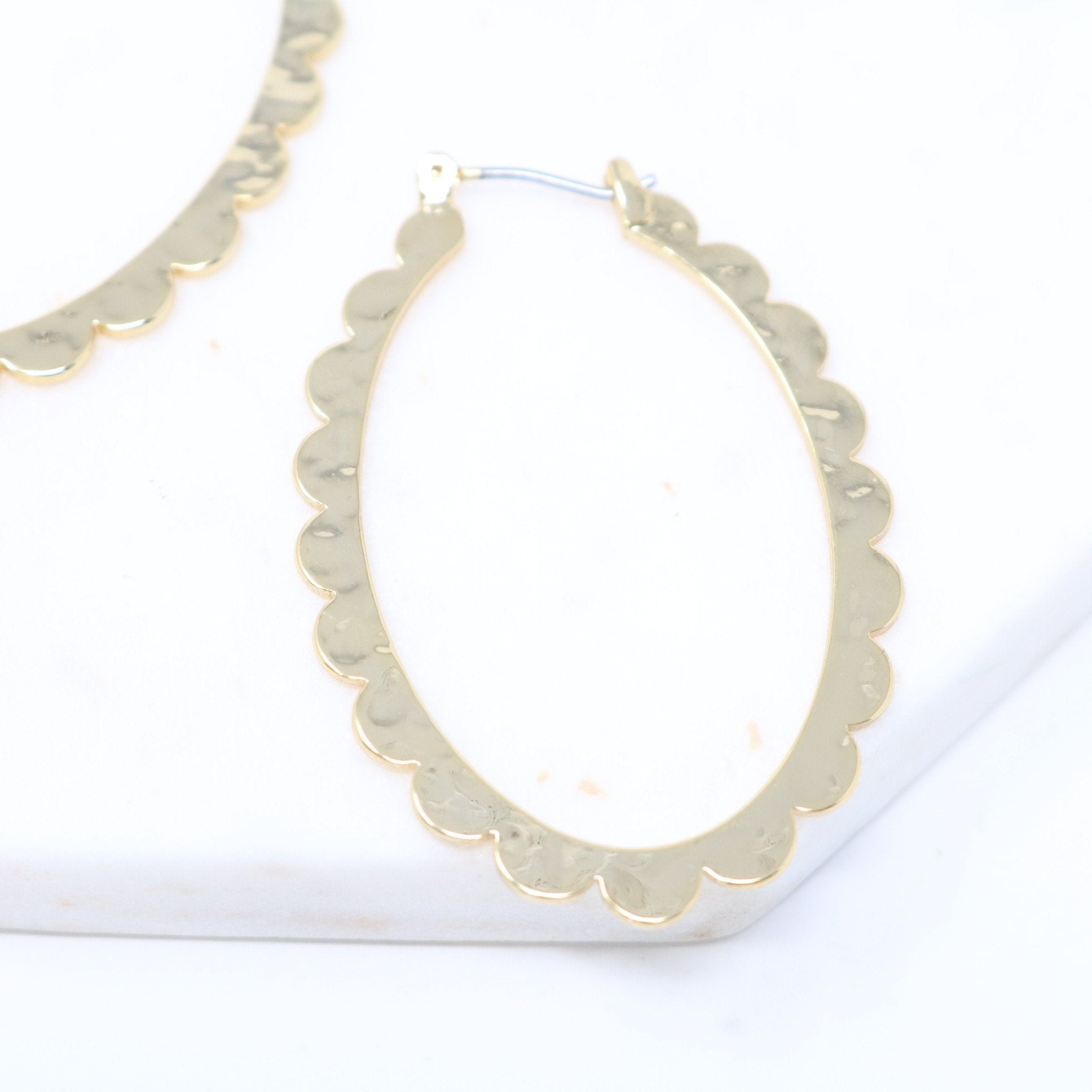 Hammered Metal Oval Hoop Earring - Bauble Sky