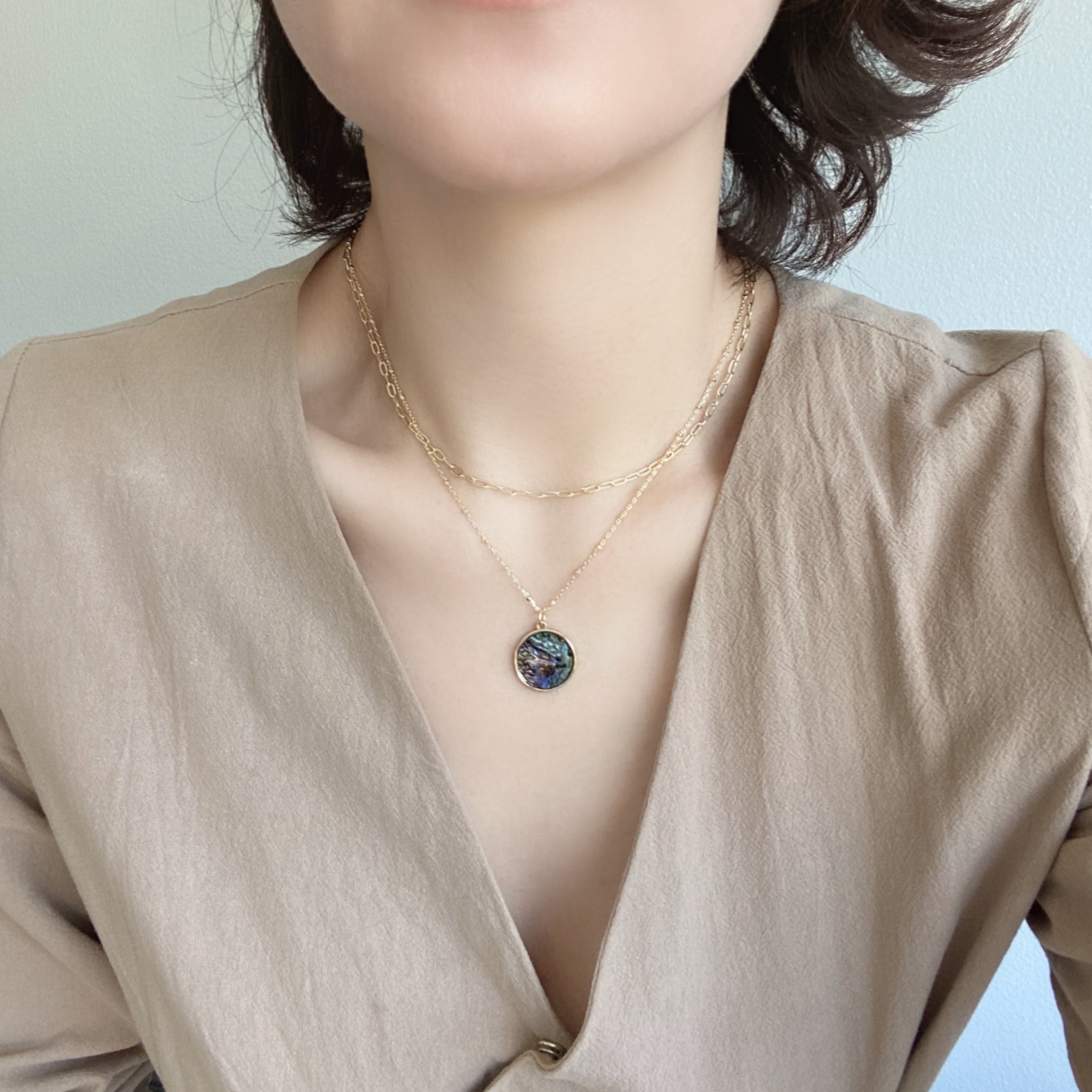 Double Layered Abalone Charm Necklace