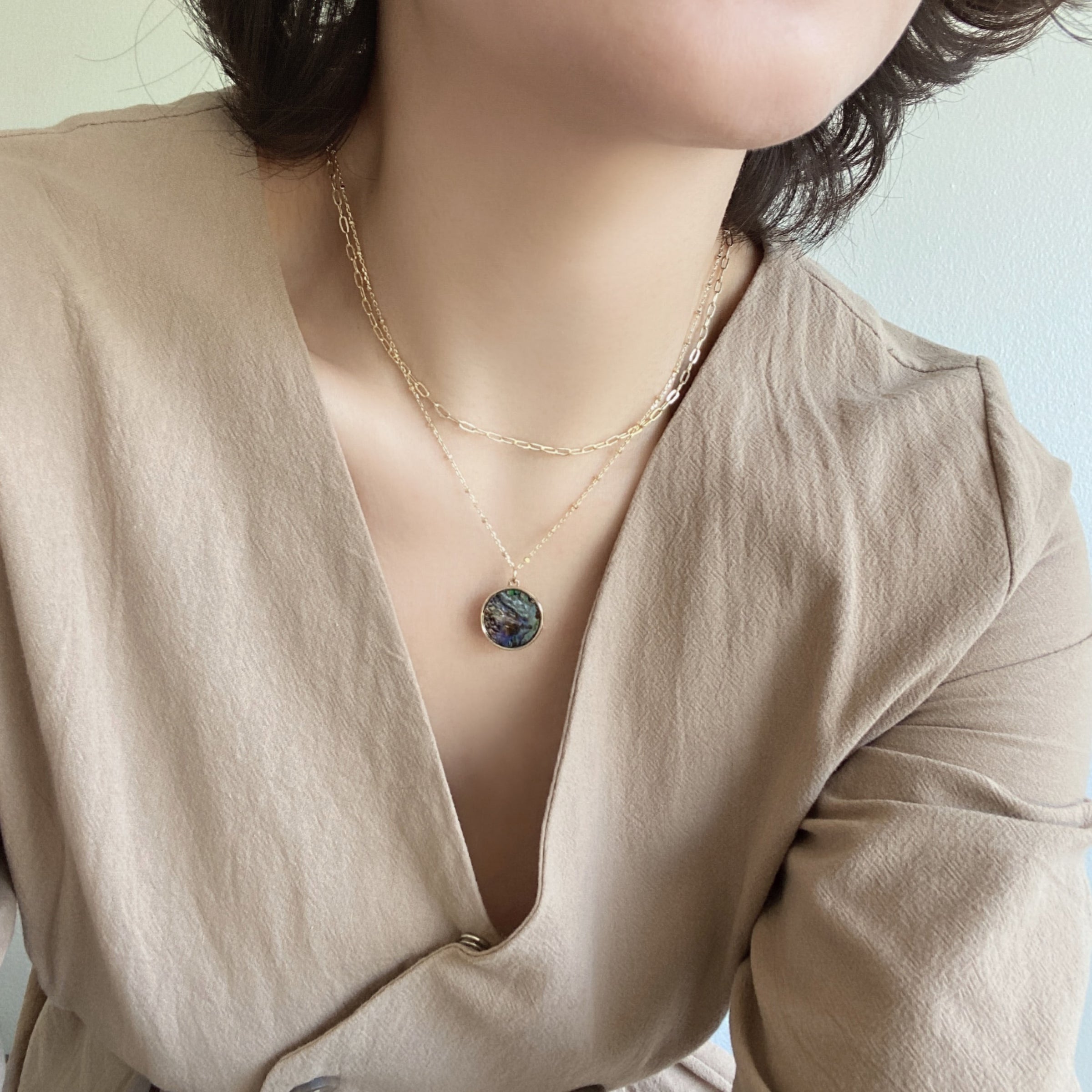 Double Layered Abalone Charm Necklace