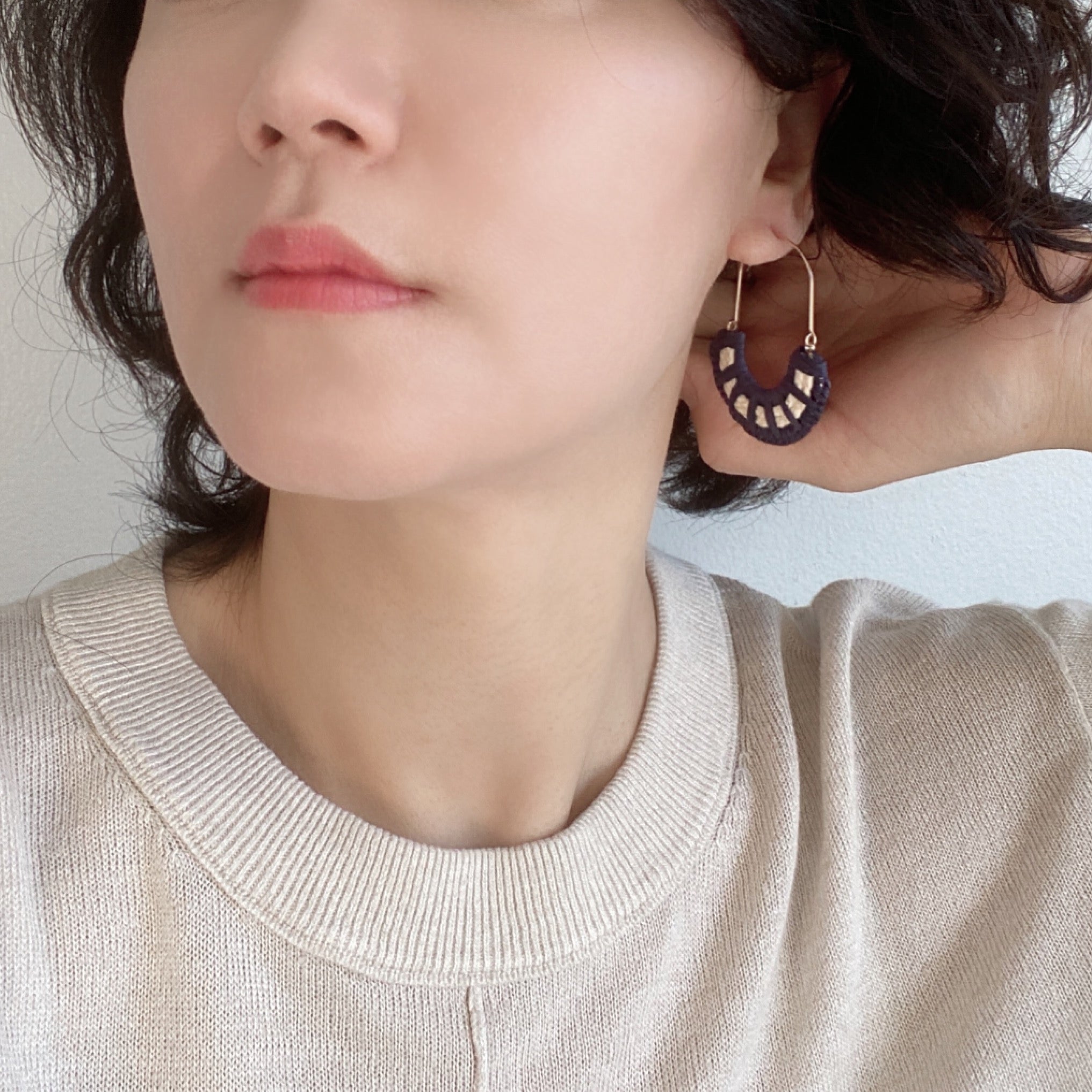 Raffia Crescent Hoop Earrings