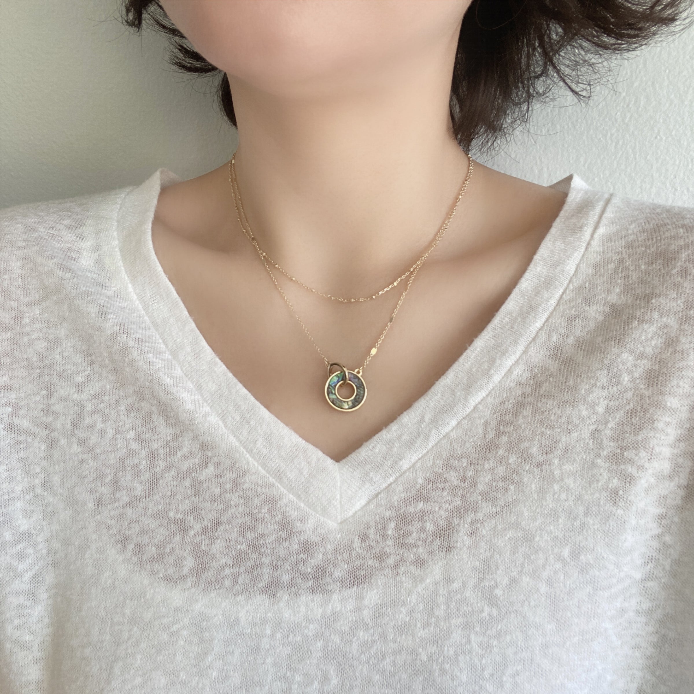Double Layered Abalone Interlocking Charm Necklace