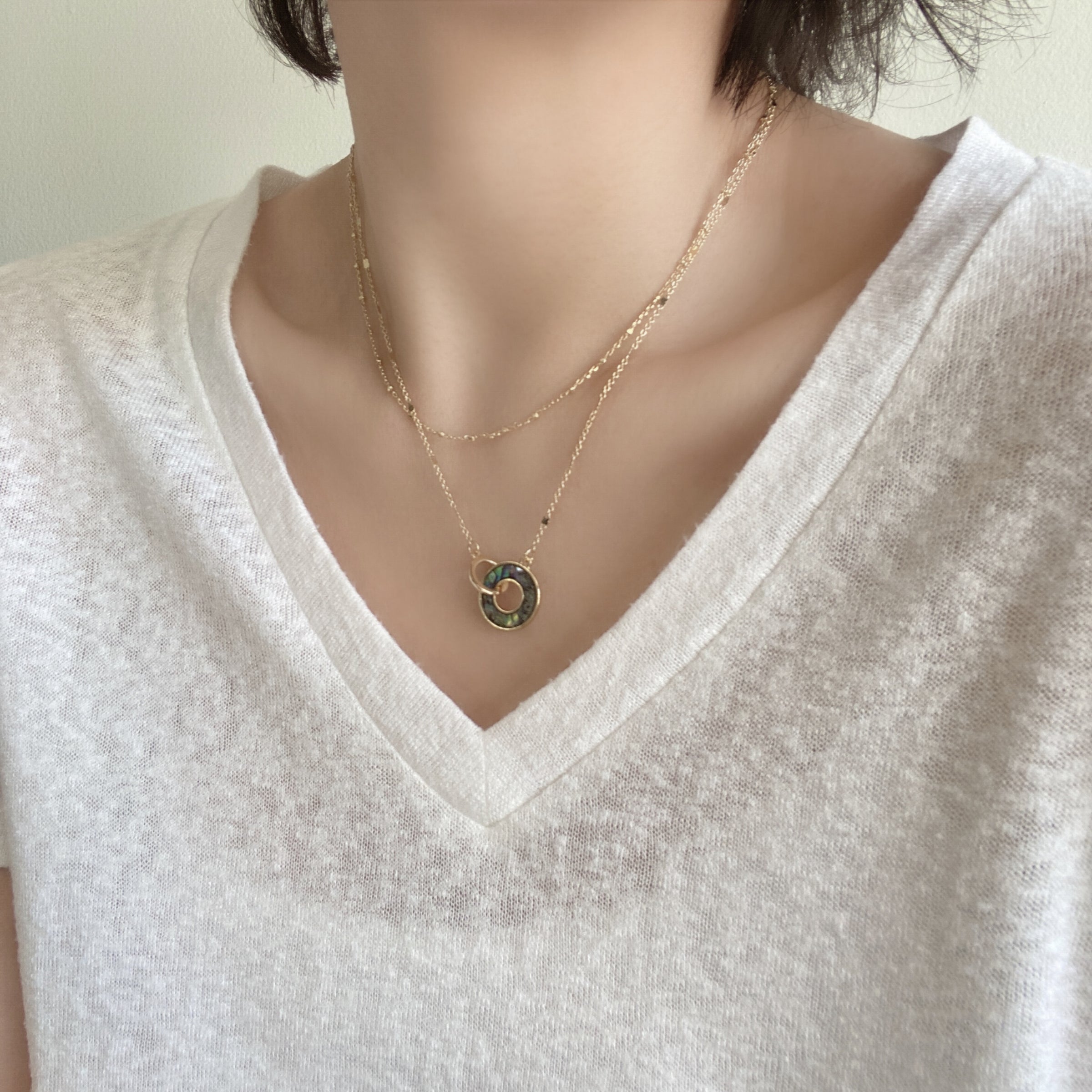 Double Layered Abalone Interlocking Charm Necklace