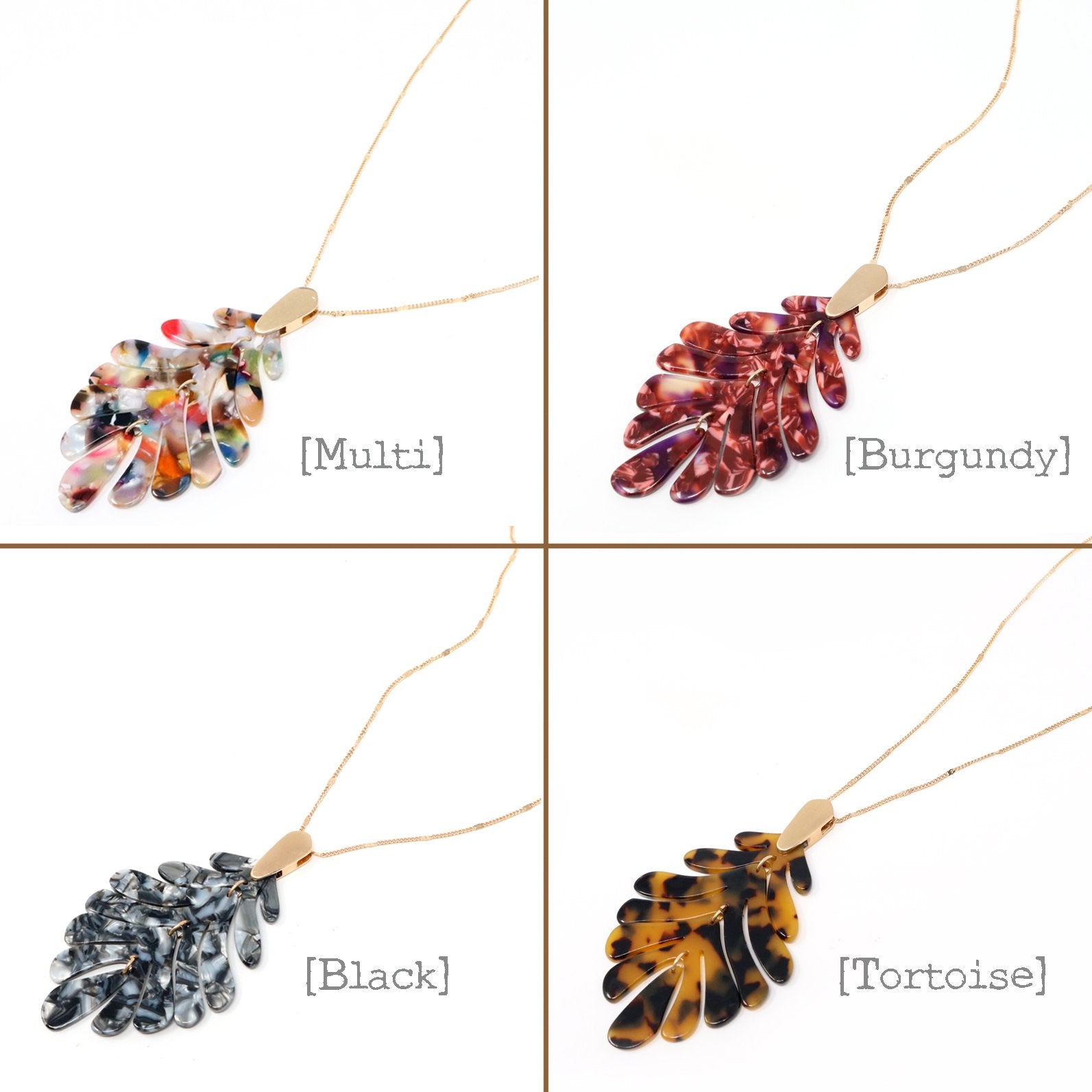 Leaf Resin Long Pendant Necklace - Bauble Sky
