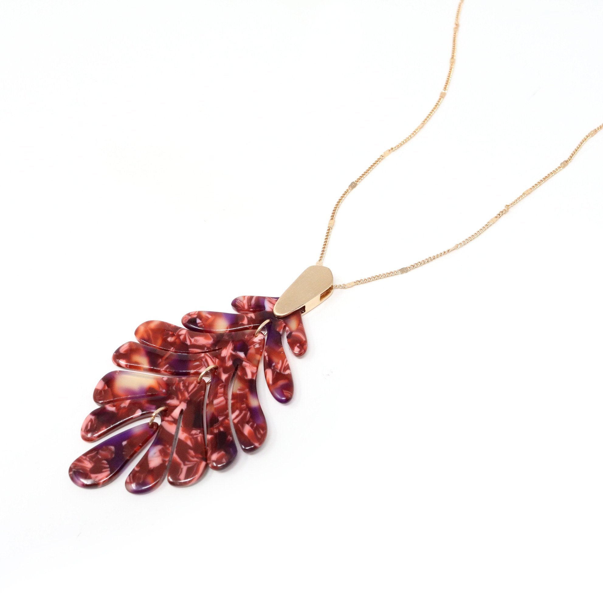 Leaf Resin Long Pendant Necklace - Bauble Sky