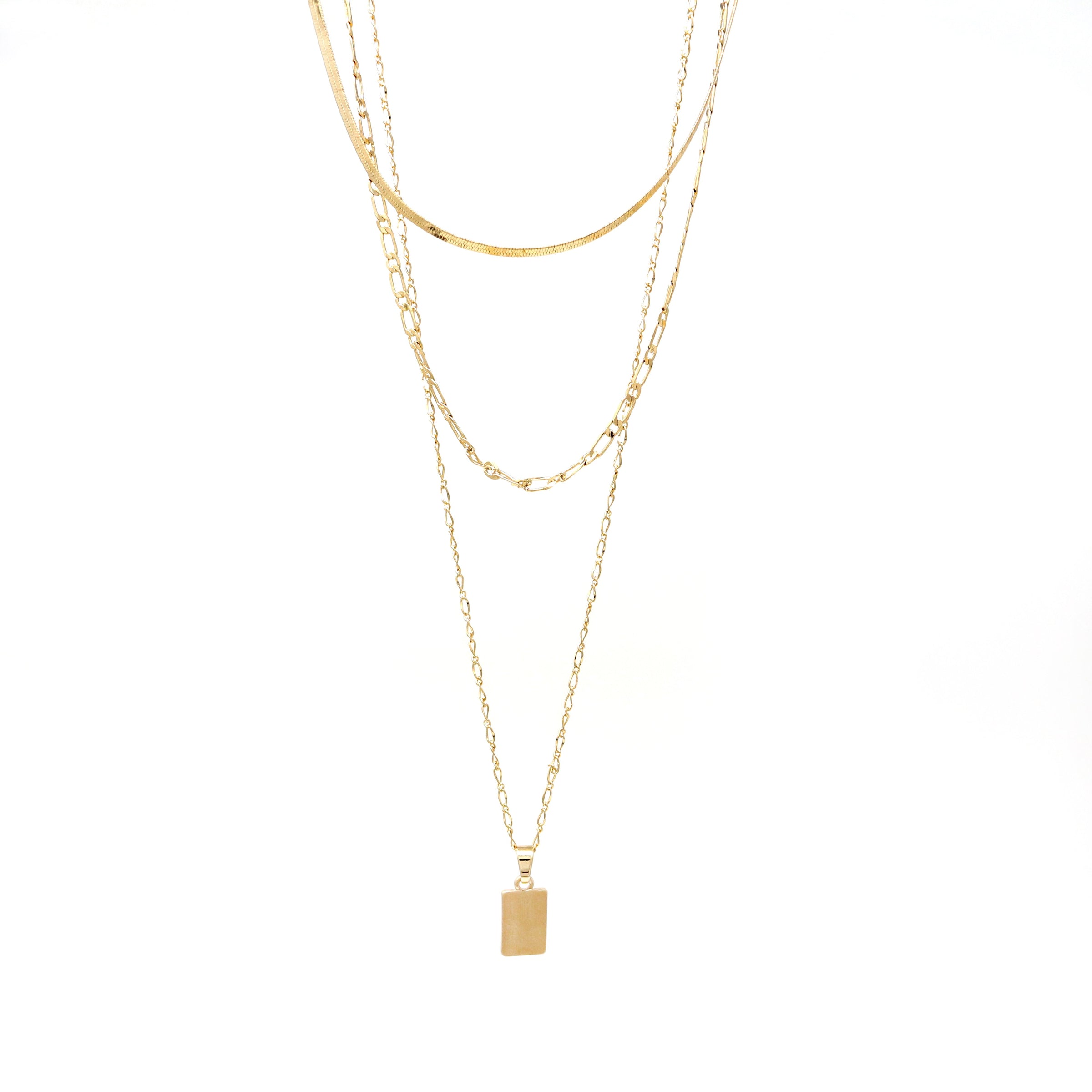 3 Layer Necklace with Rectangle Charm - Bauble Sky