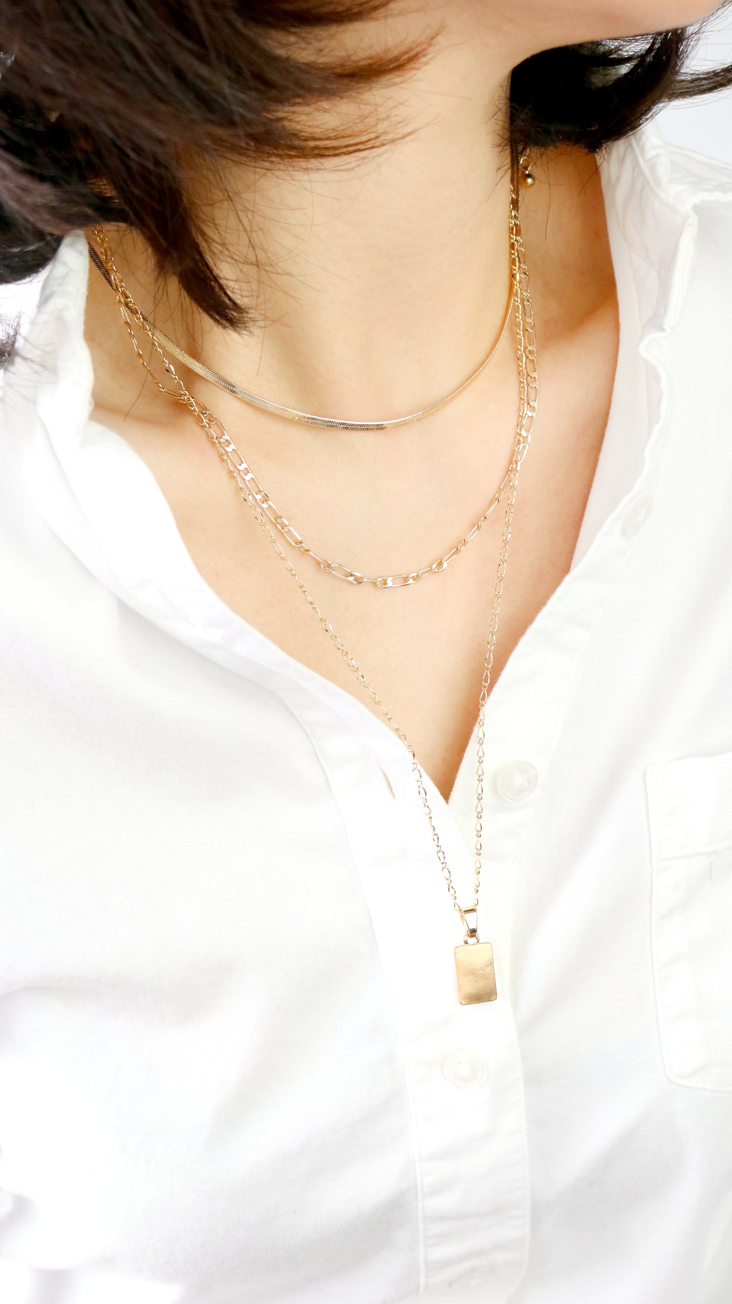 3 Layer Necklace with Rectangle Charm - Bauble Sky