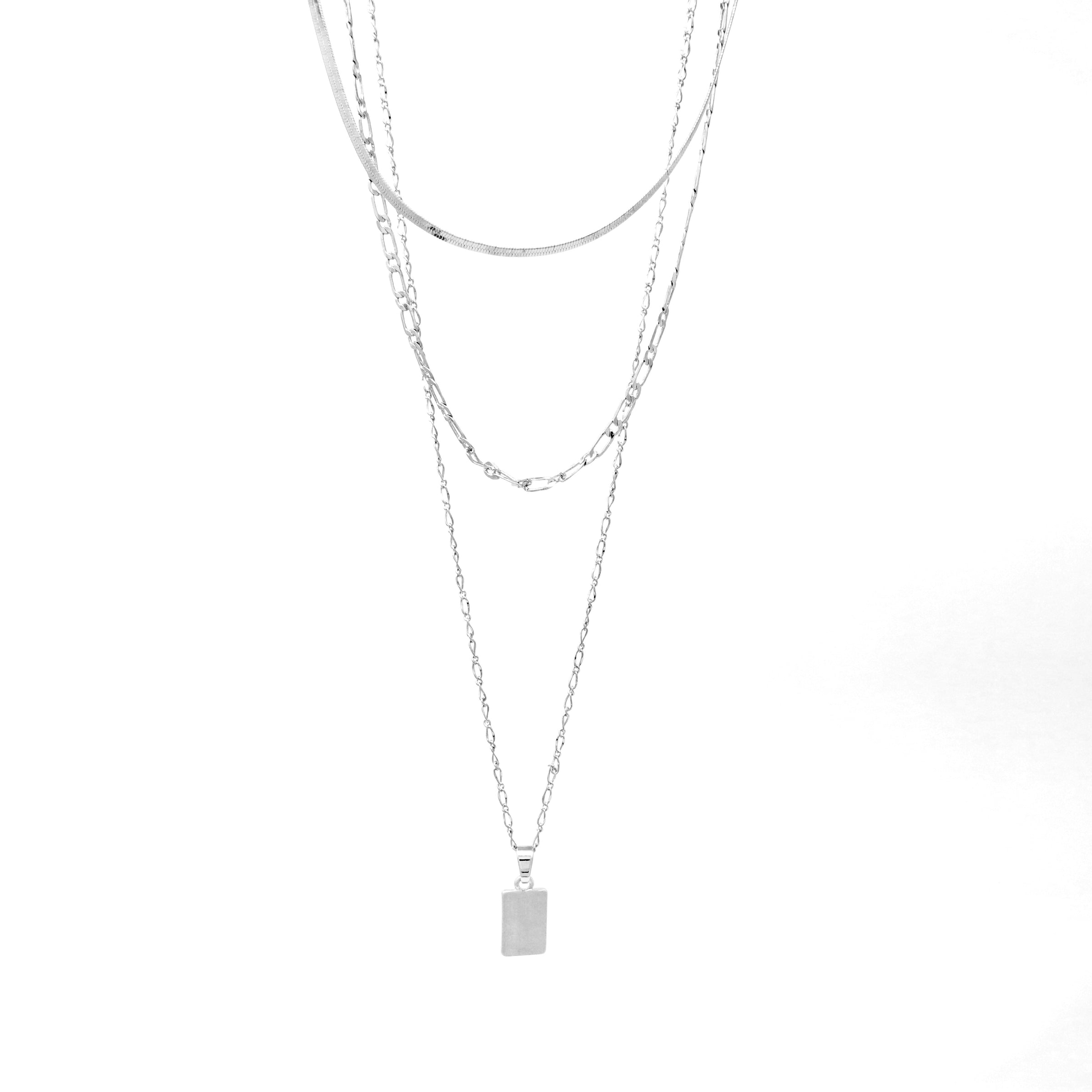 3 Layer Necklace with Rectangle Charm - Bauble Sky