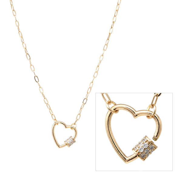 Paperclip Heart Carabiner Pendant Necklace 14K Rose Gold