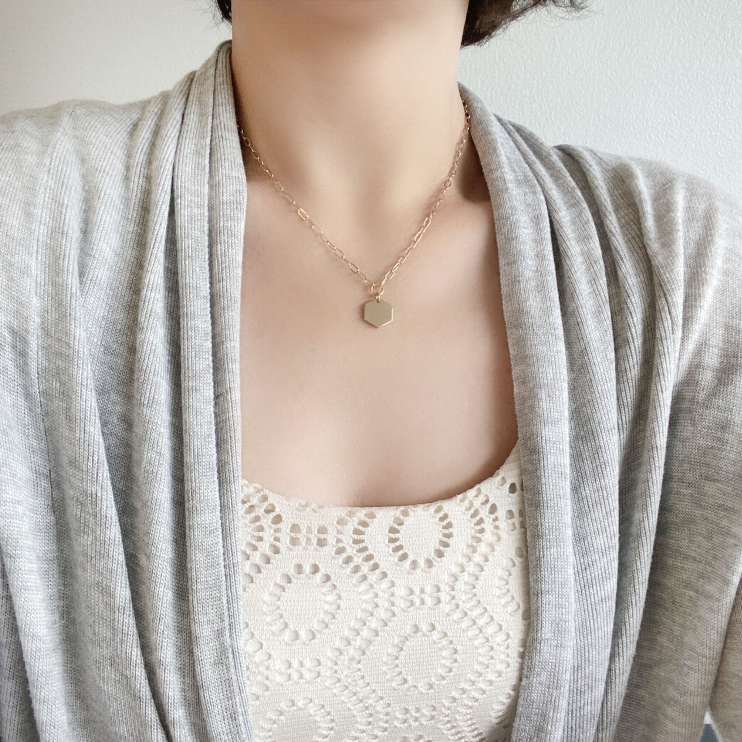 Hexagon Paperclip Chain Necklace