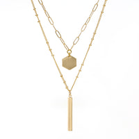 2 Layer Necklace with Hexagon
