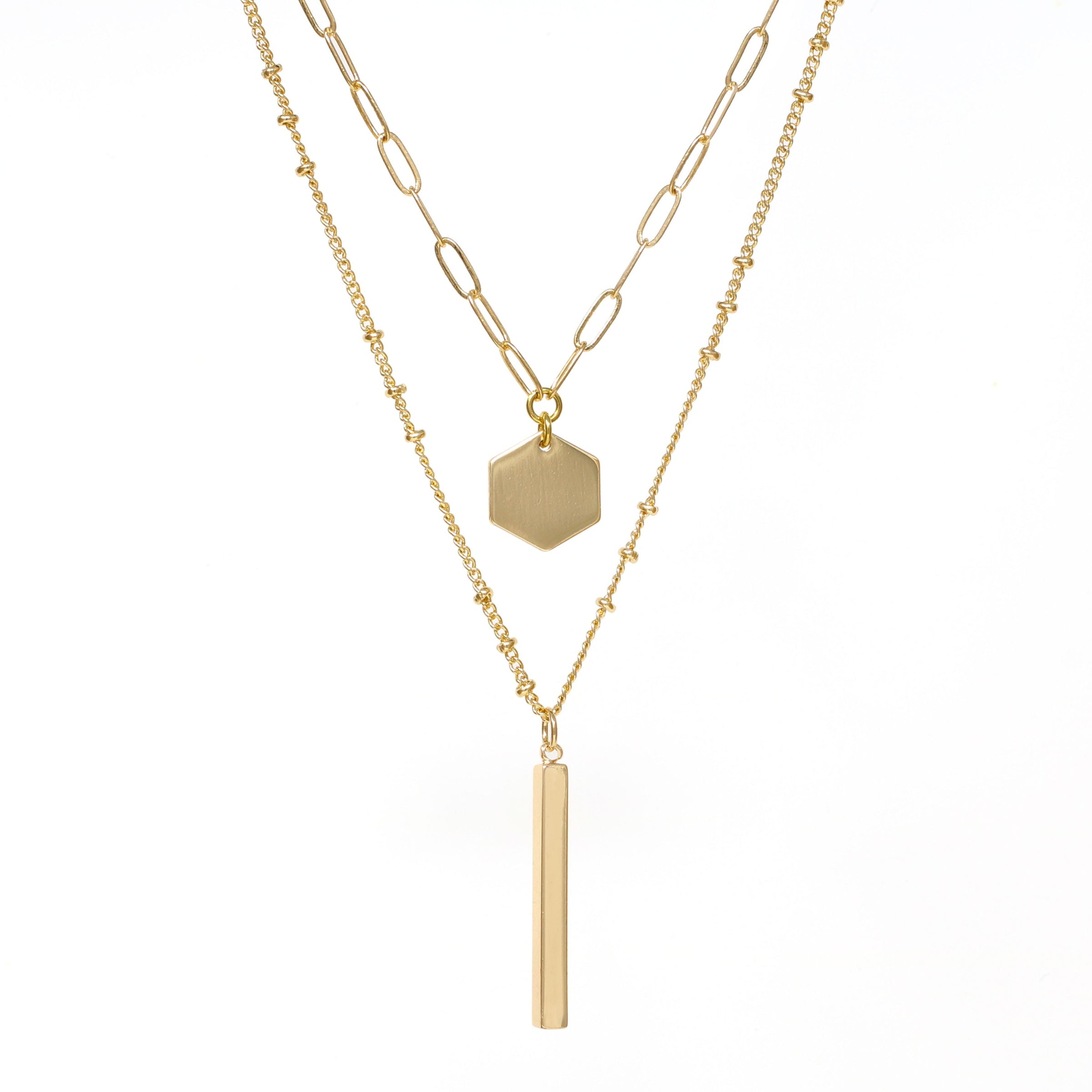 2 Layer Necklace with Hexagon