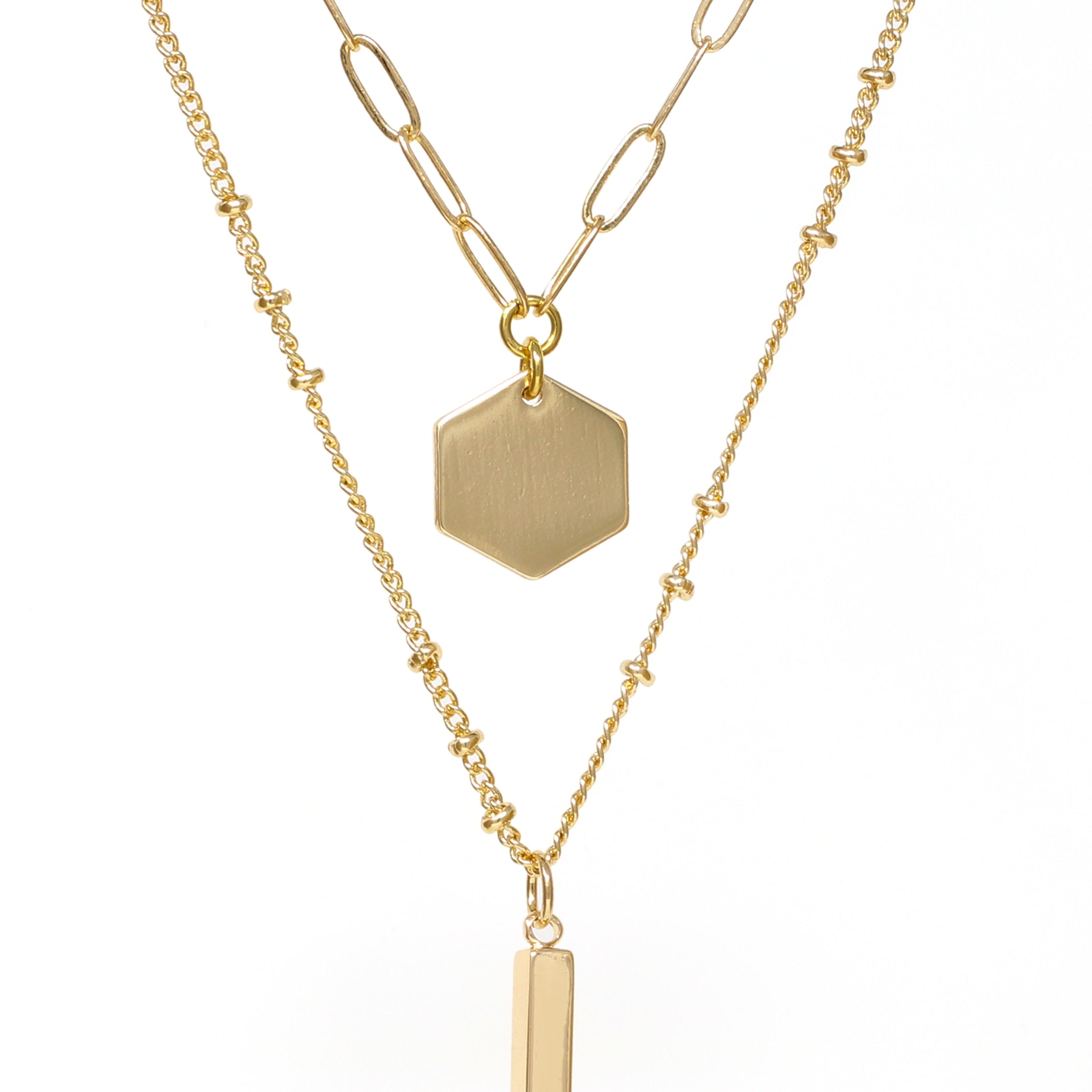 2 Layer Necklace with Hexagon