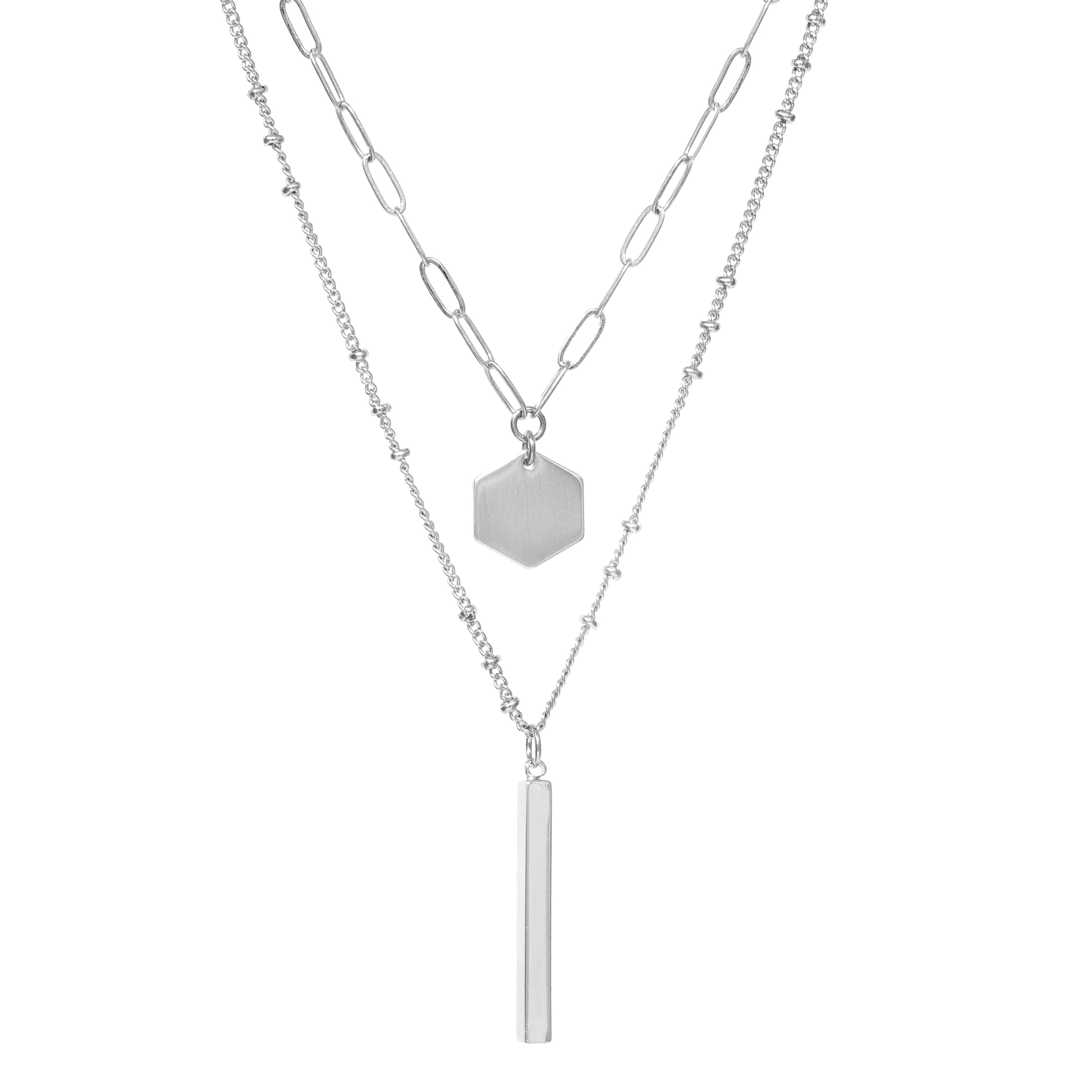 2 Layer Necklace with Hexagon