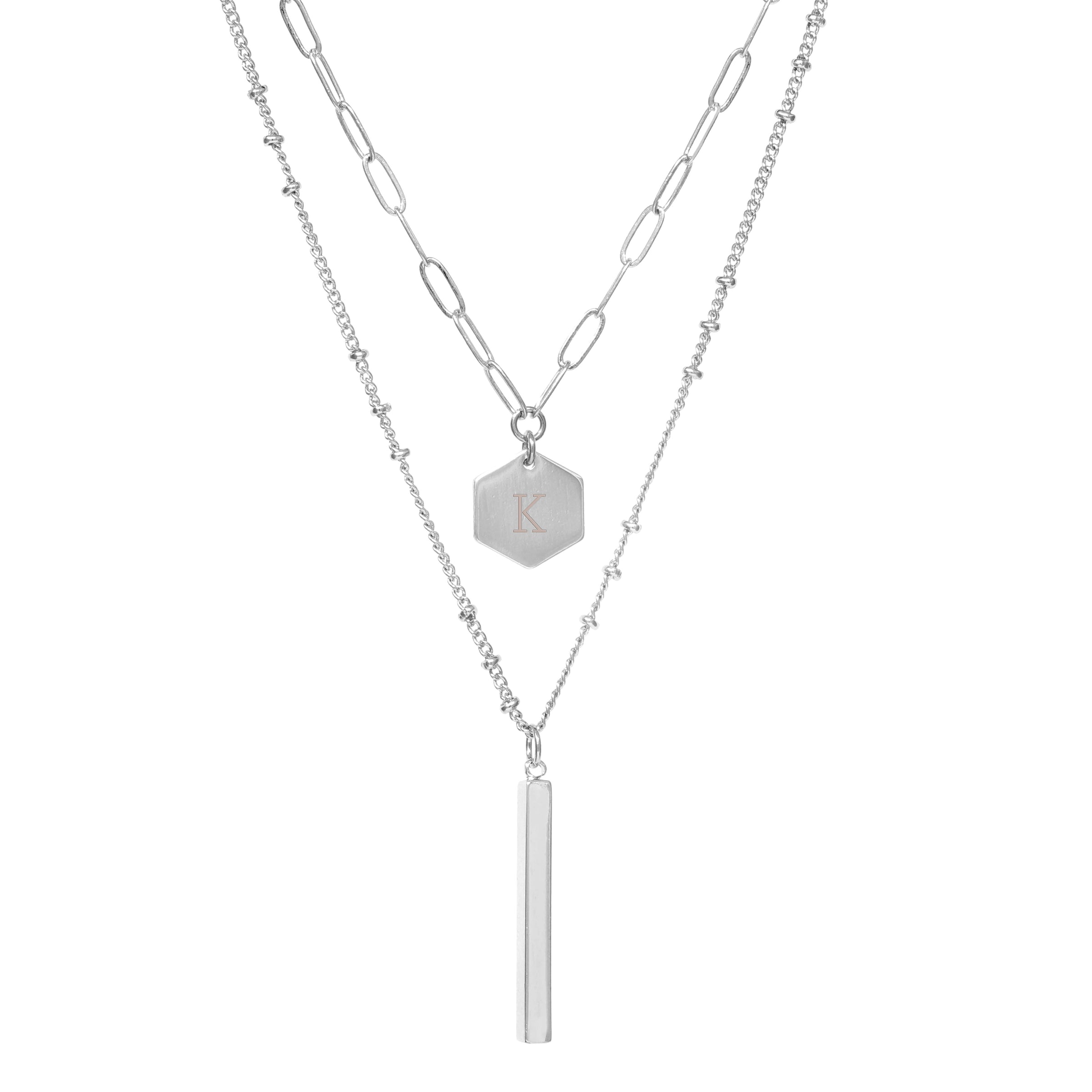 Personalized Initial Hexagon 2 Layer Necklace