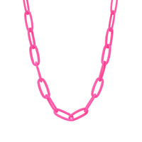 Featuring a stunning paperclip chain short necklace in a pop of vibrant neon pink color to your outfit.
