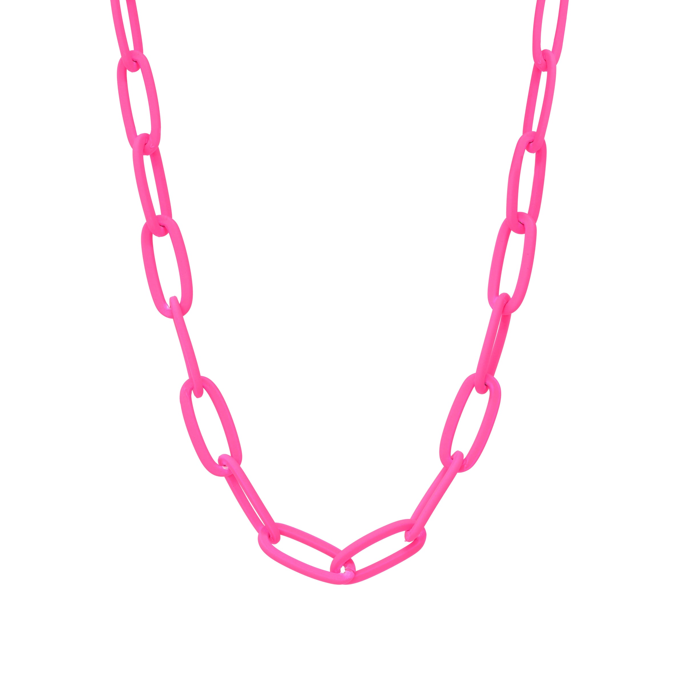 Featuring a stunning paperclip chain short necklace in a pop of vibrant neon pink color to your outfit.