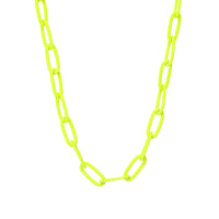 Featuring a stunning paperclip chain short necklace in a pop of vibrant neon yellow color to your outfit.