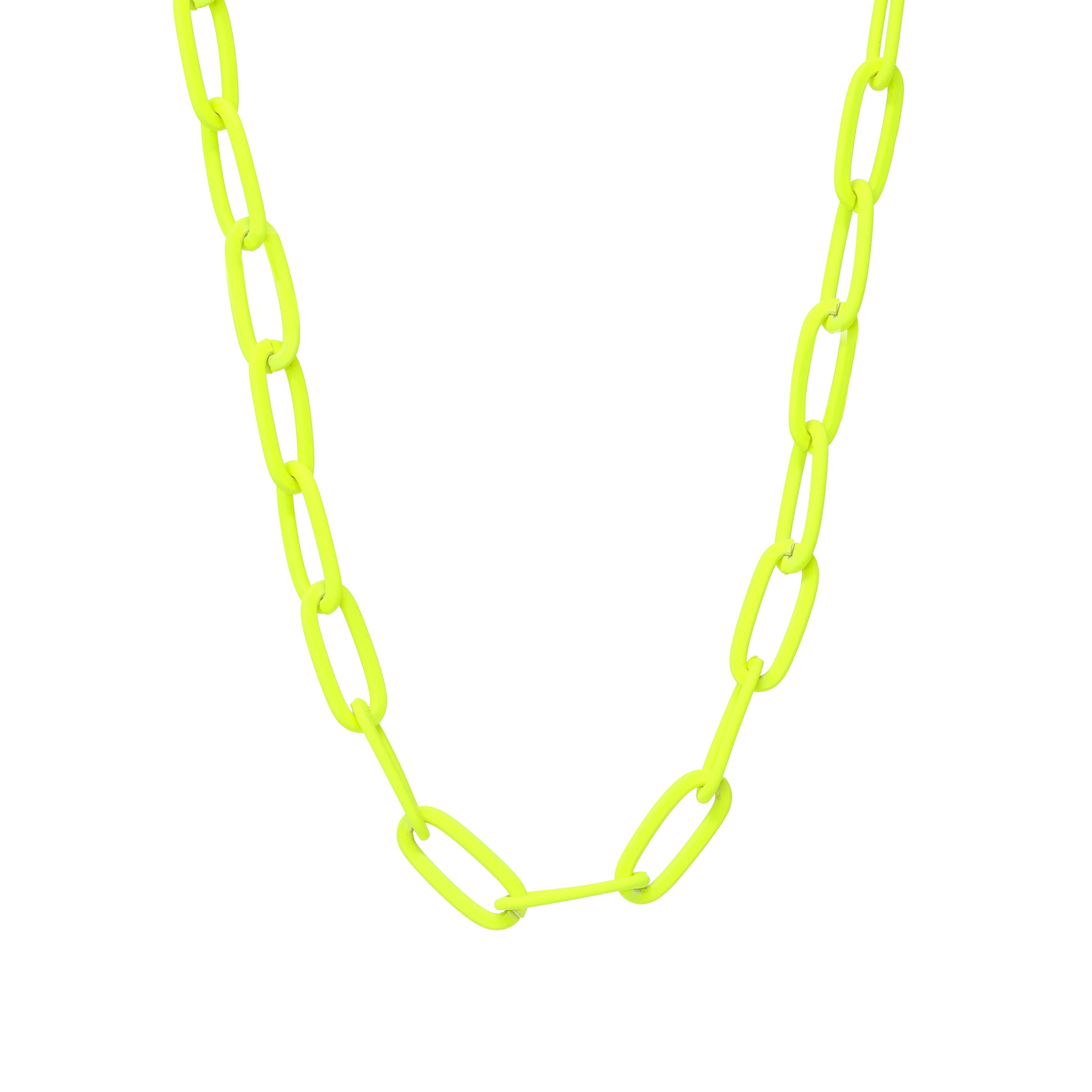 Featuring a stunning paperclip chain short necklace in a pop of vibrant neon yellow color to your outfit.