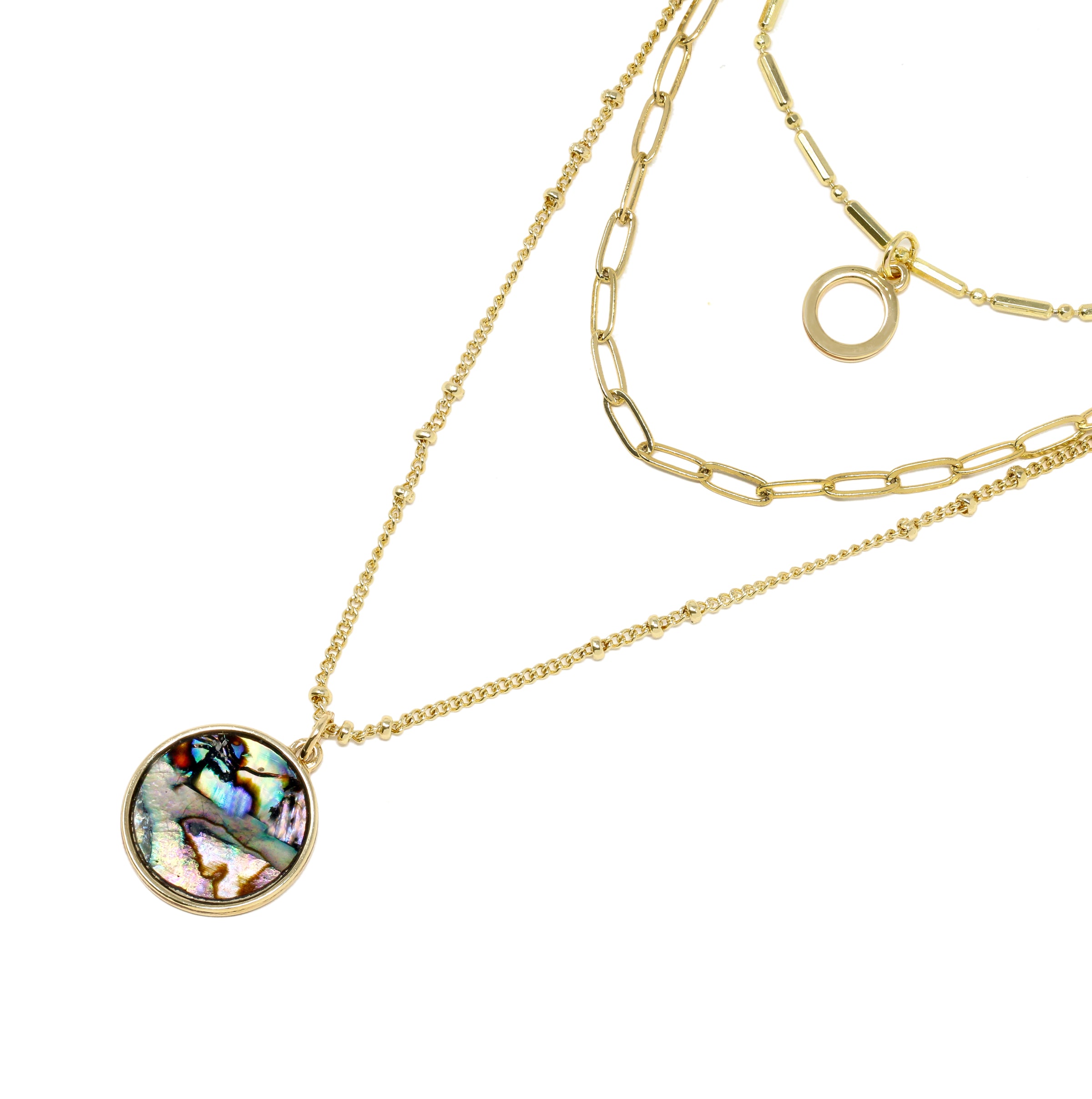 Abalone Charm Modern Triple Layer Necklace