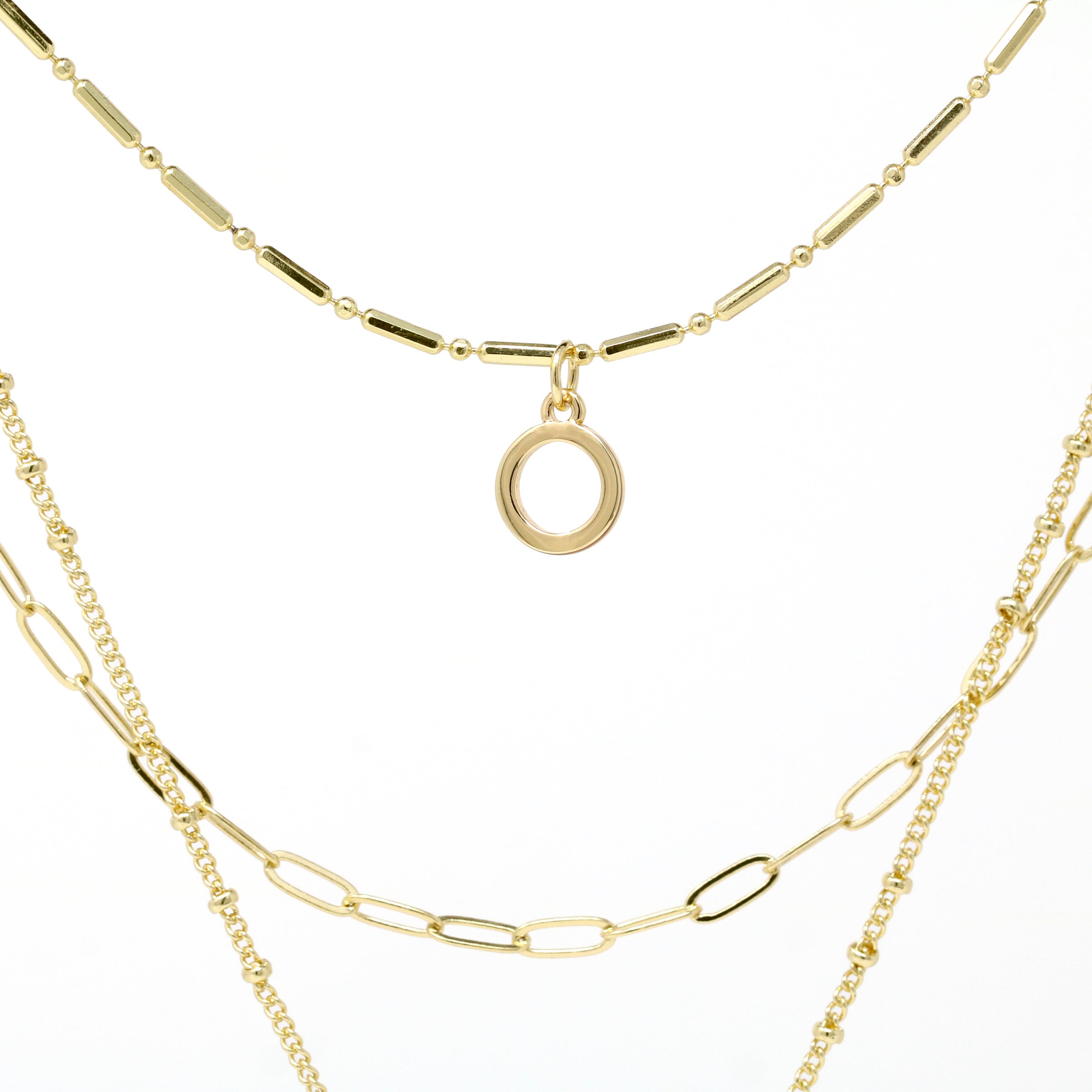 Abalone Charm Modern Triple Layer Necklace