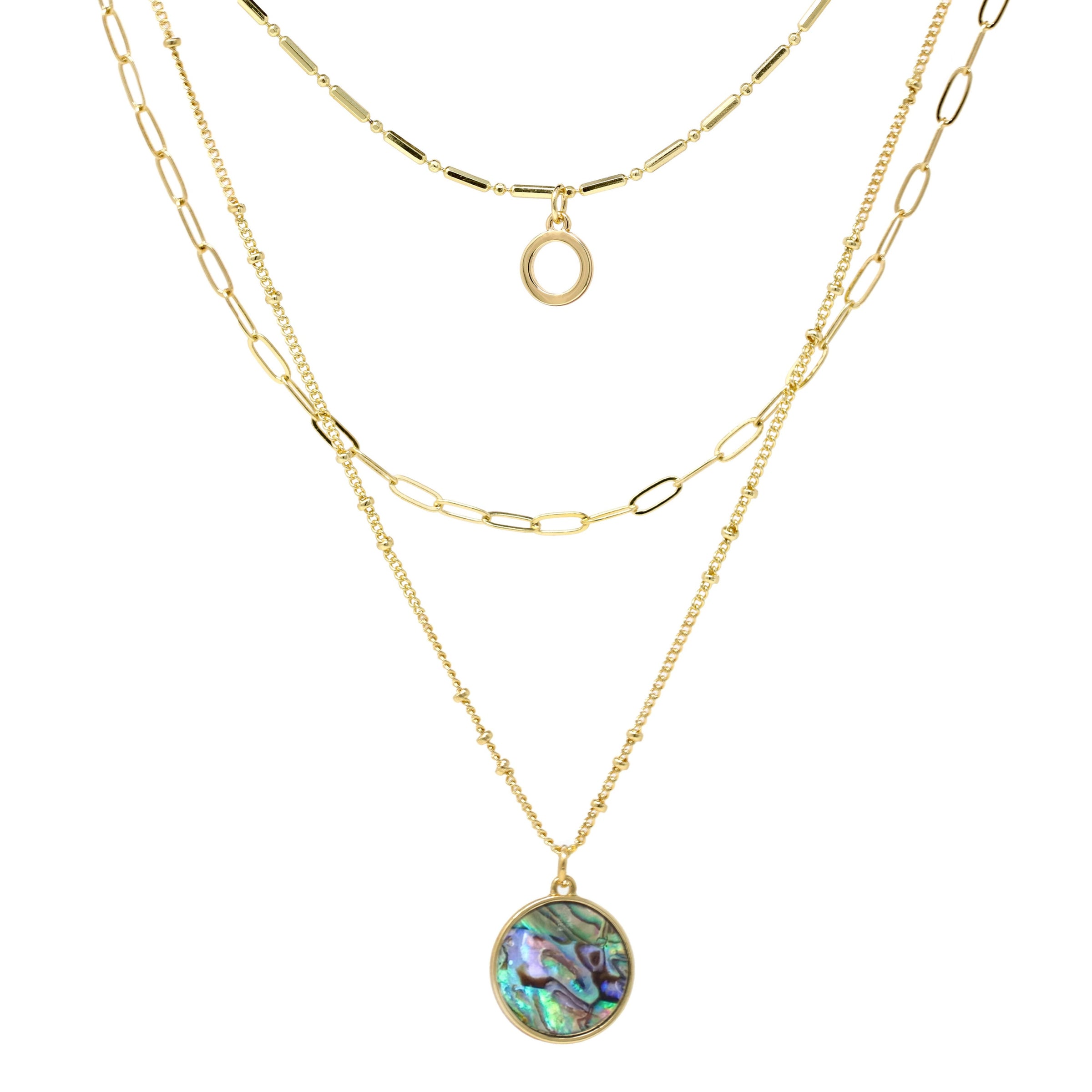 Abalone Charm Modern Triple Layer Necklace