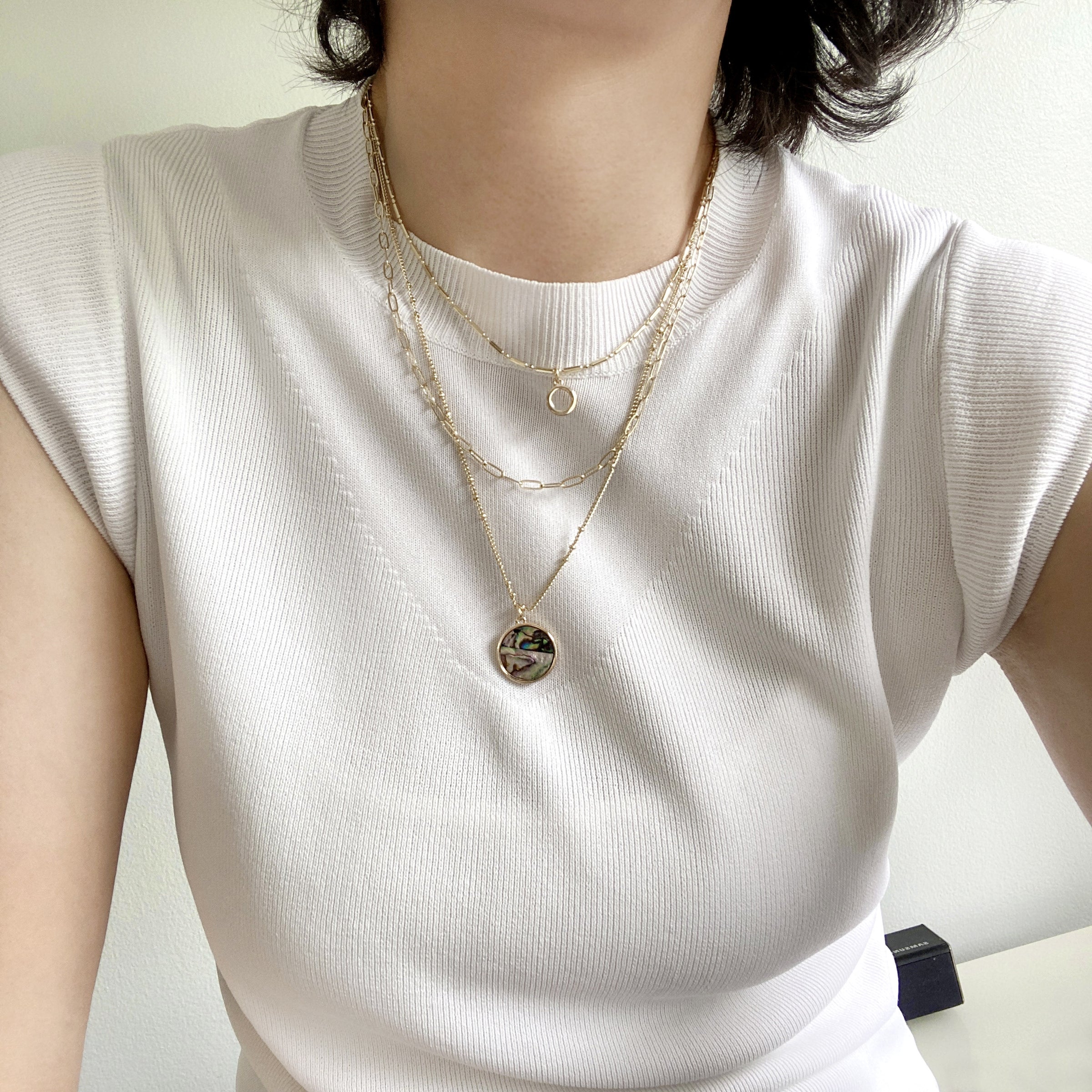 Abalone Charm Modern Triple Layer Necklace
