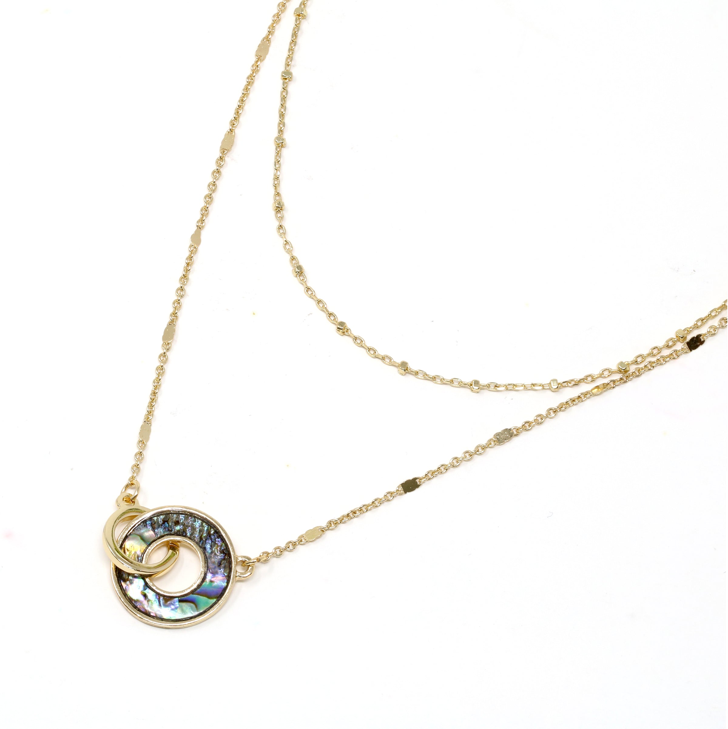Double Layered Abalone Interlocking Charm Necklace