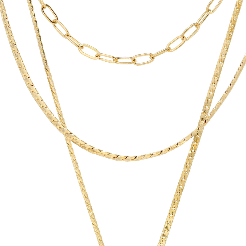 Herringbone Chain Triple Layered Charm Necklace