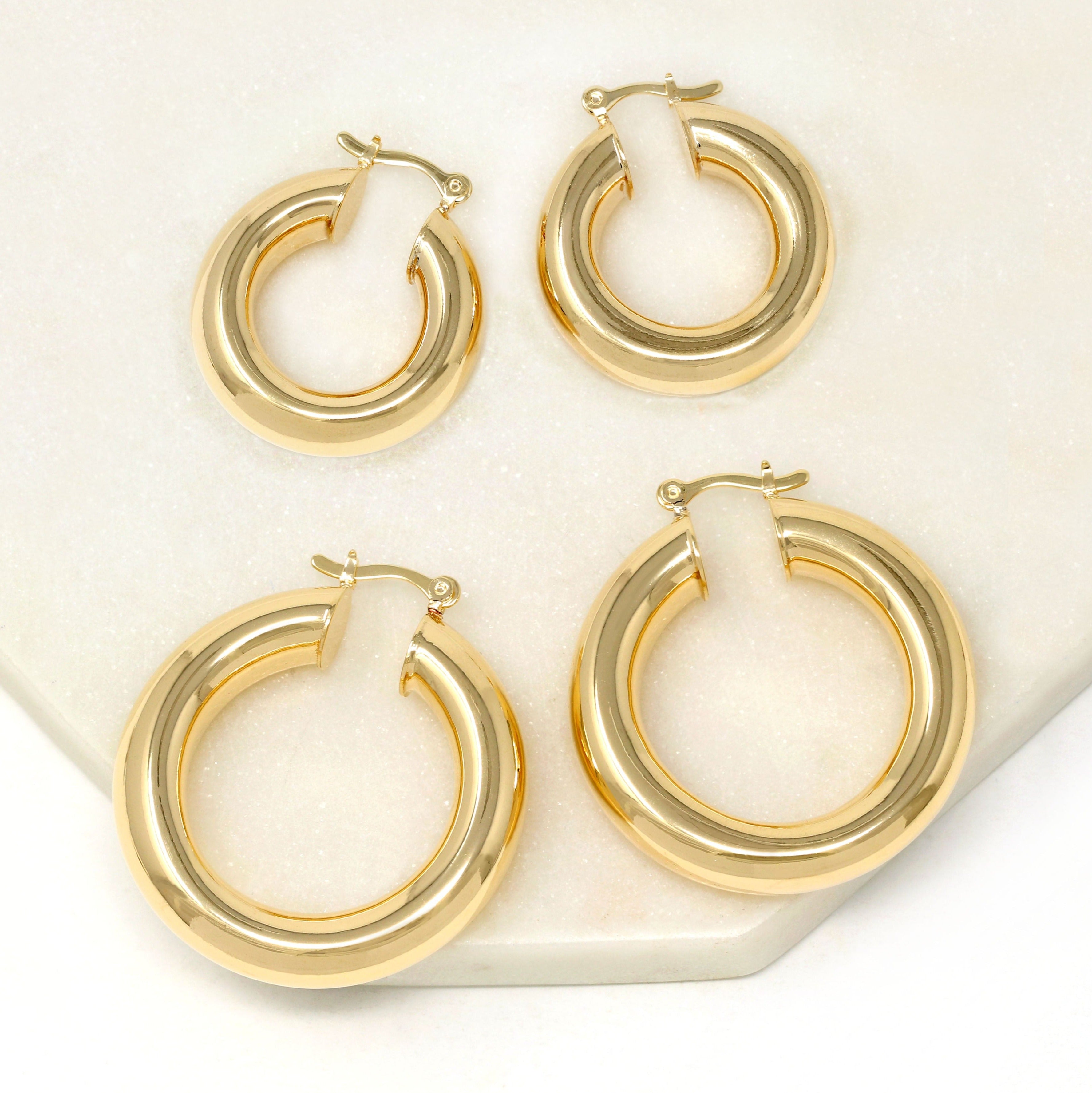 Gold Filled Hollow Bold Hoop Earrings
