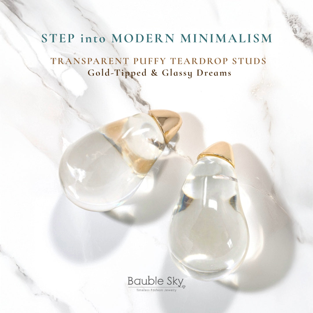 Step Into Modern Minimalism: 💧Transparent Puffy Teardrop Studs