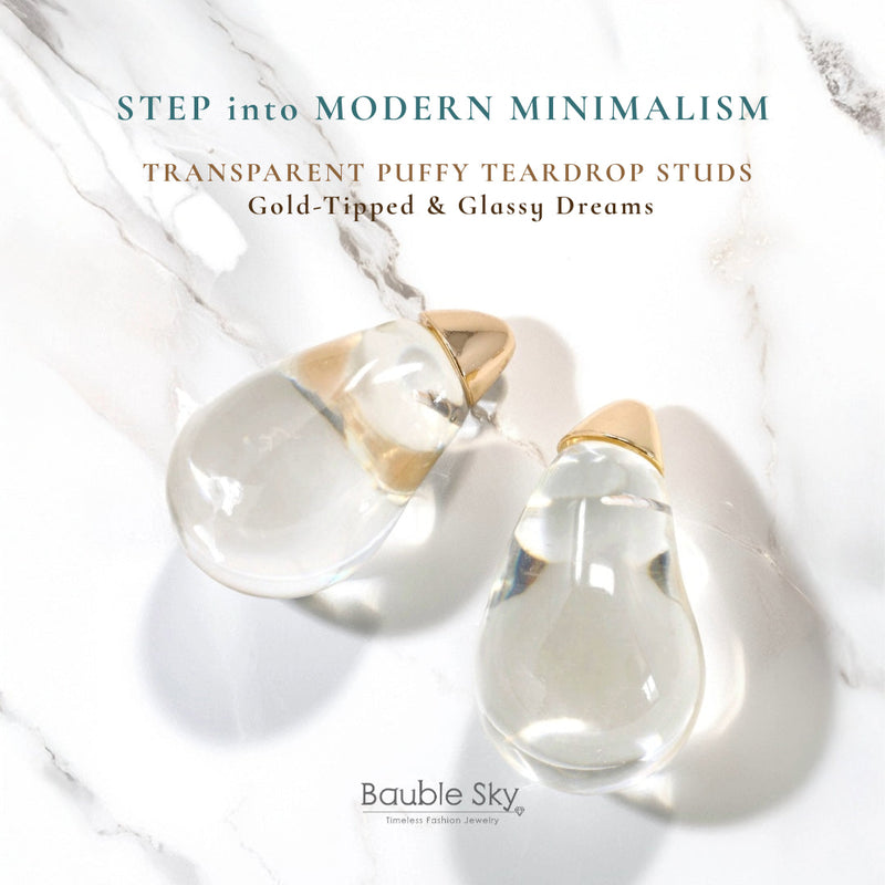 Step Into Modern Minimalism: 💧Transparent Puffy Teardrop Studs