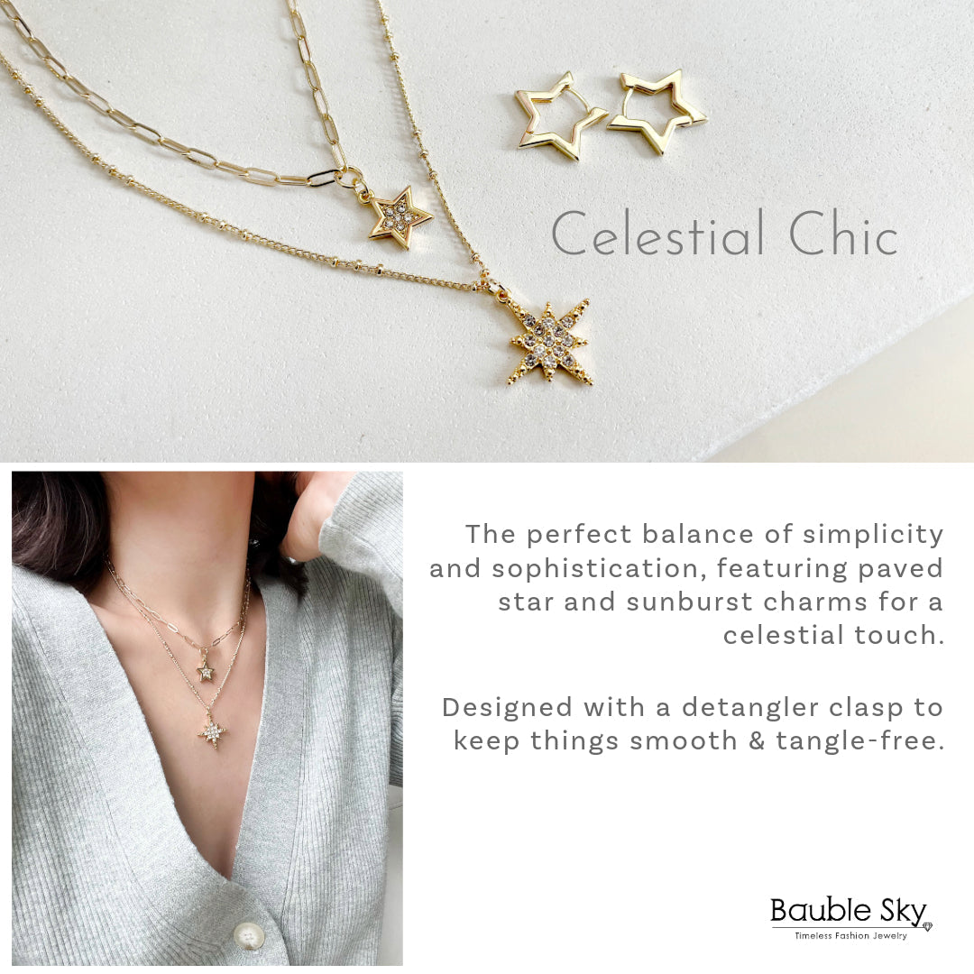 Shine Bright: The Double Layered Necklace with Star & Sunburst Charms