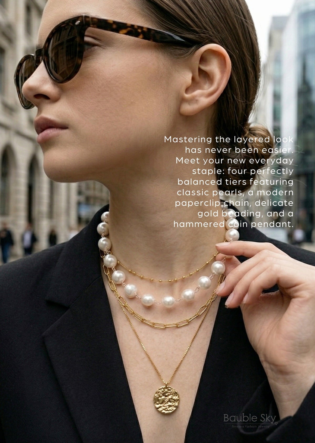 Say Goodbye to Tangled Chains: Effortless Layering with  4-Layer Pearl & Charm Necklace