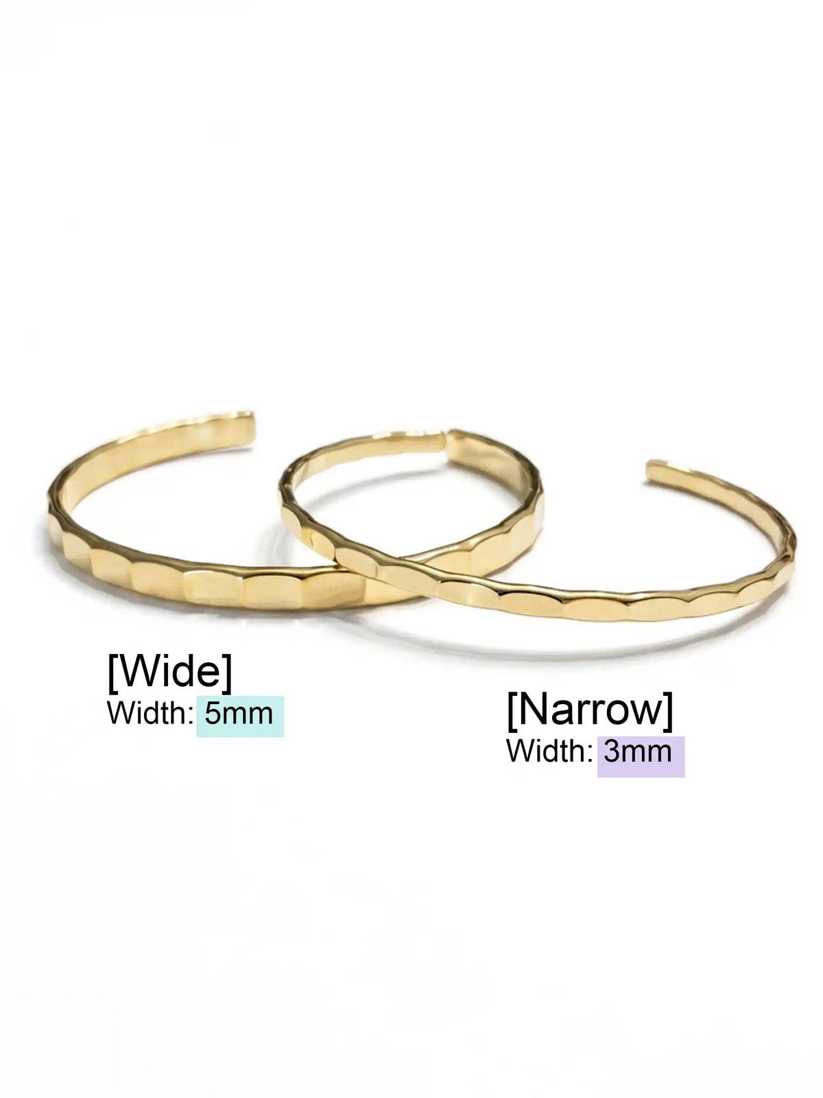Two overlapping gold-tone cuff bracelets with a textured, scalloped hammered finish, displayed on a clean white background.