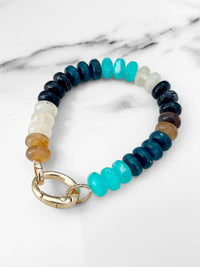 Multicolor Beaded Elastic Bracelet with Carabiner Clasp