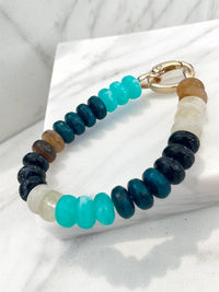 Multicolor Beaded Elastic Bracelet with Carabiner Clasp