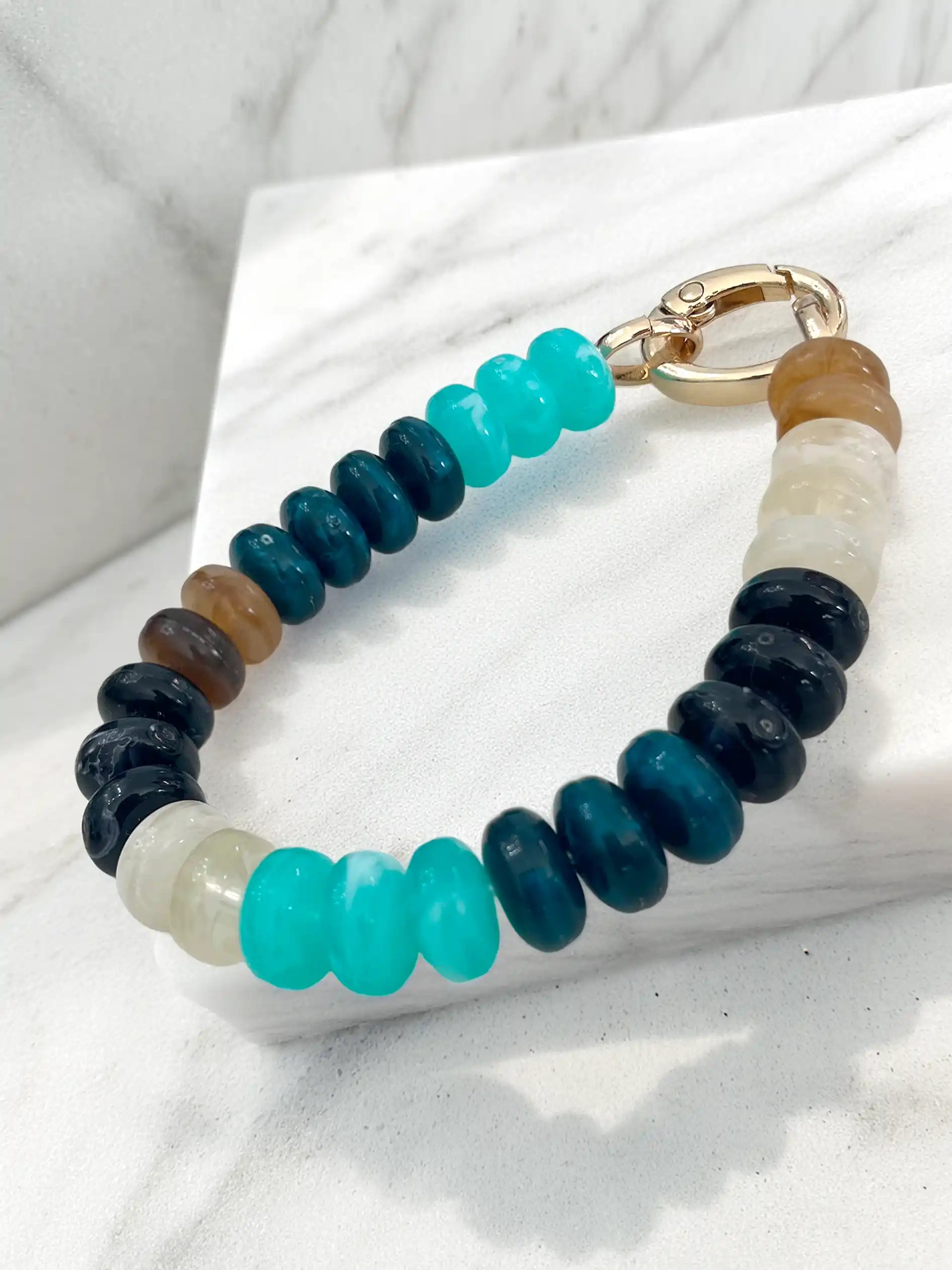 Multicolor Beaded Elastic Bracelet with Carabiner Clasp