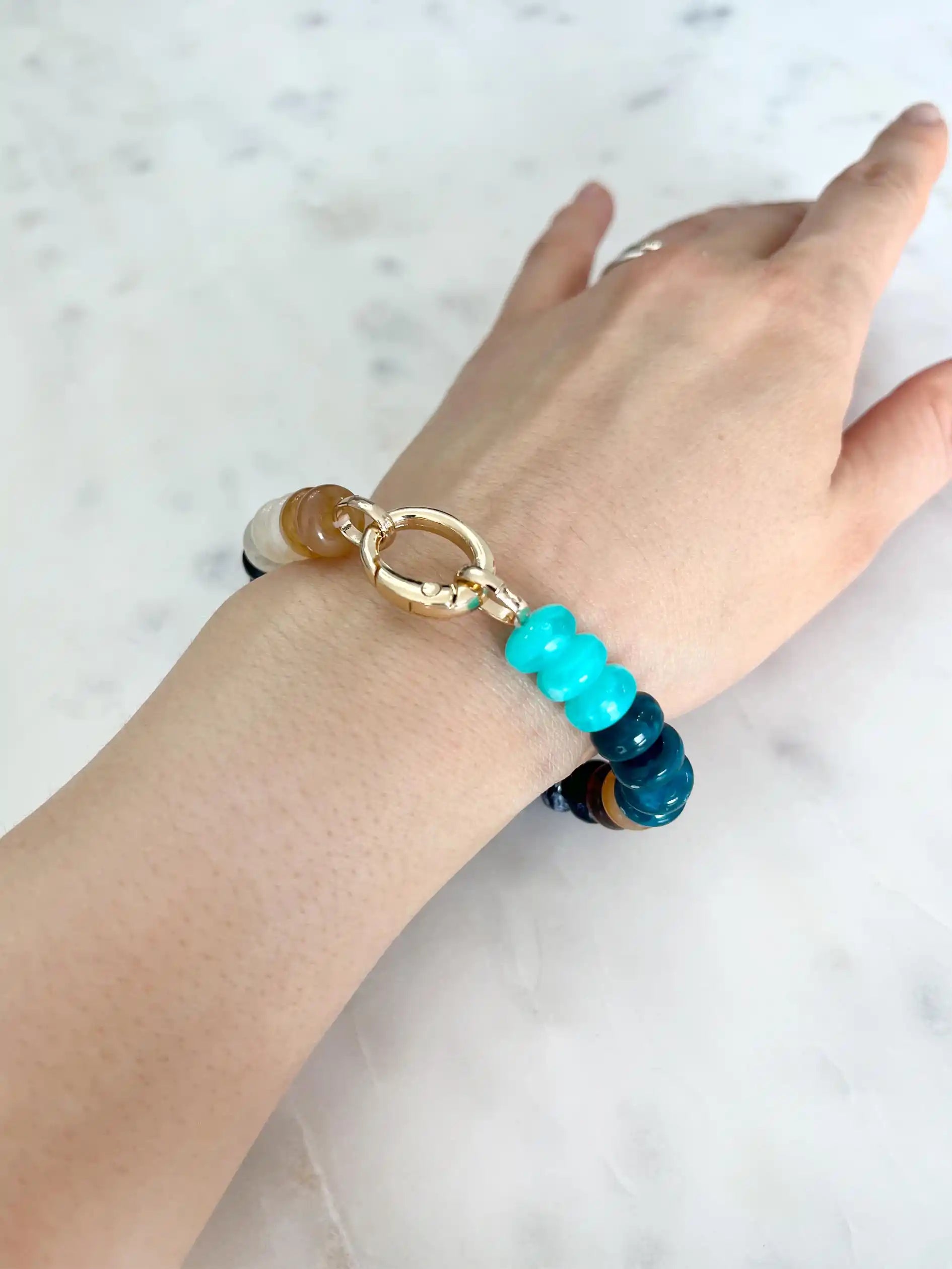 Multicolor Beaded Elastic Bracelet with Carabiner Clasp