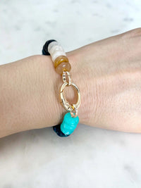 Multicolor Beaded Elastic Bracelet with Carabiner Clasp