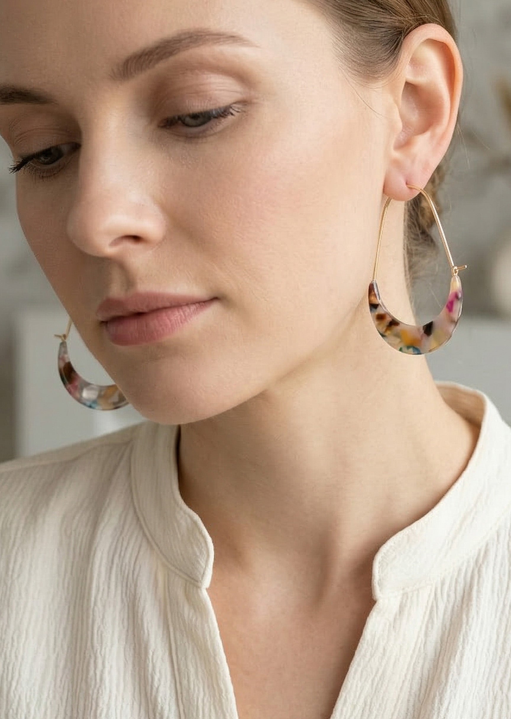 Crescent Resin Hoop Earrings