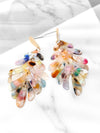 Multi color tone resin leaf-shaped earrings on a white background