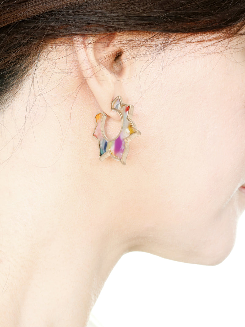 Multicolor Flower Resin Hoop Earrings