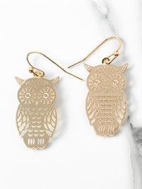 Lightweight Small Filigree Owl Earrings