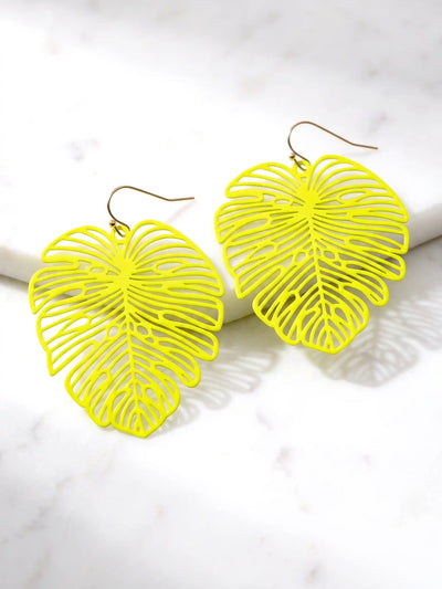 Neon Leaf Drop Earrings